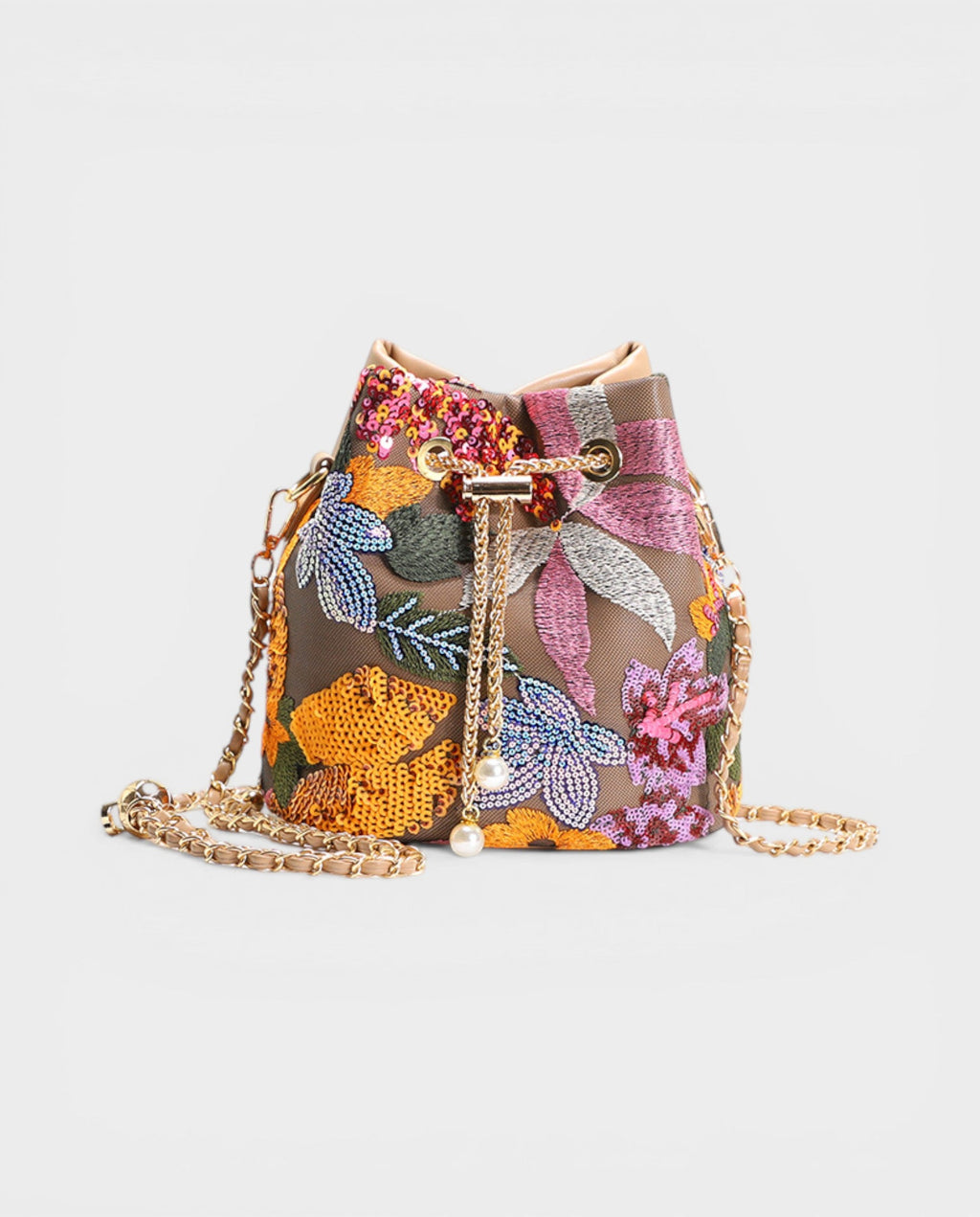 CETTA Embroidered Floral Sequin Bucket Bag