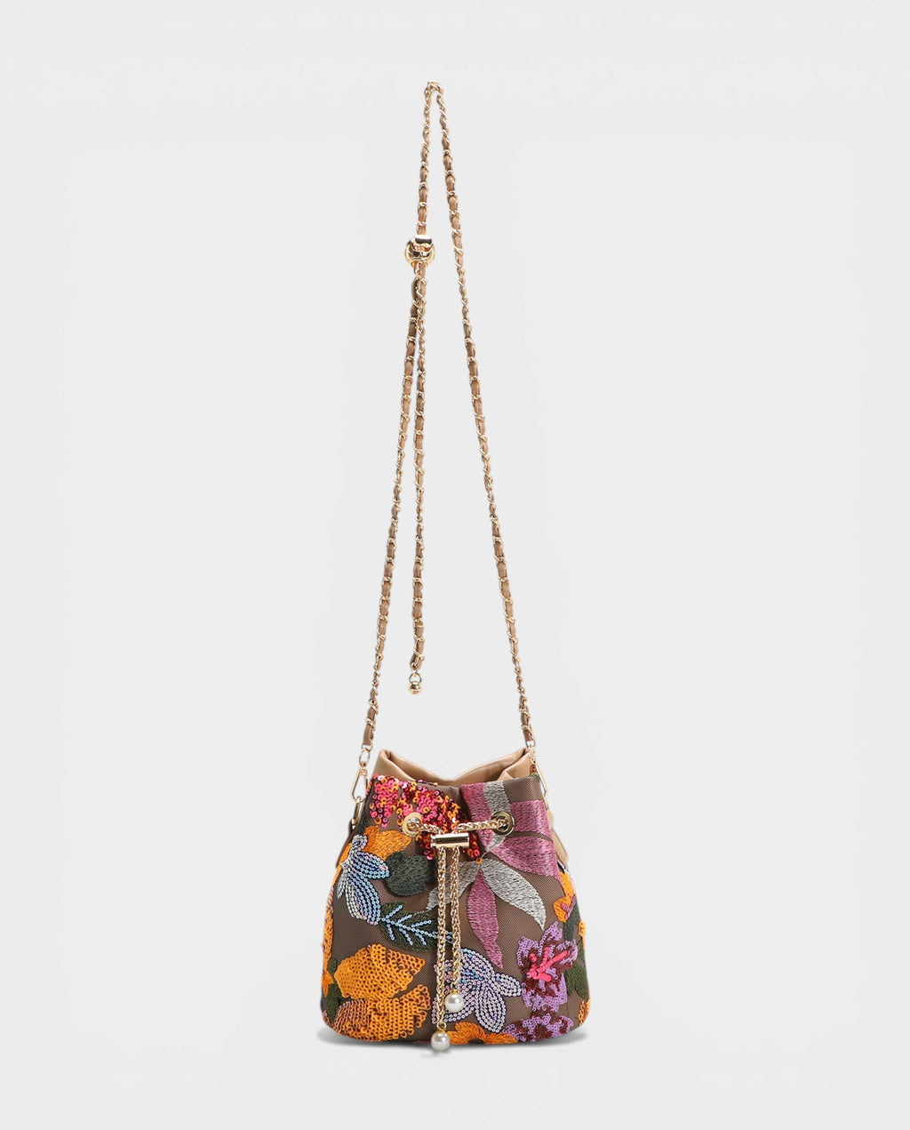CETTA Embroidered Floral Sequin Bucket Bag