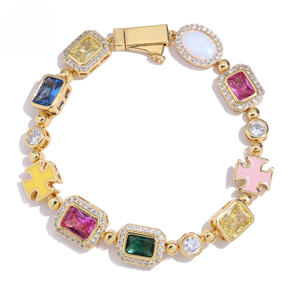 Gold Plated Zircon Colored Rhinestone Bracelet