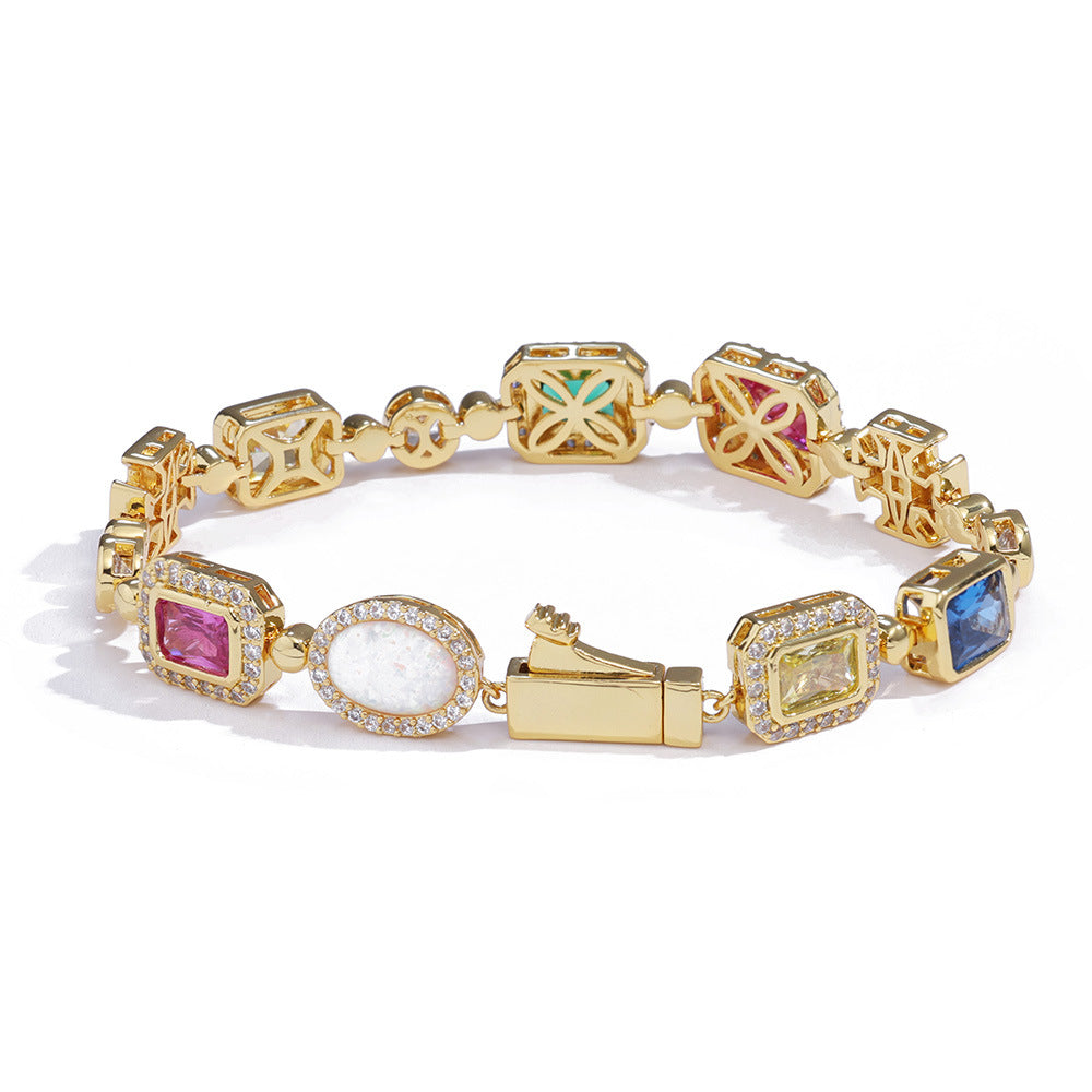 Gold Plated Zircon Colored Rhinestone Bracelet