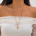 Beaded Gemstone Cross Pendant Necklace