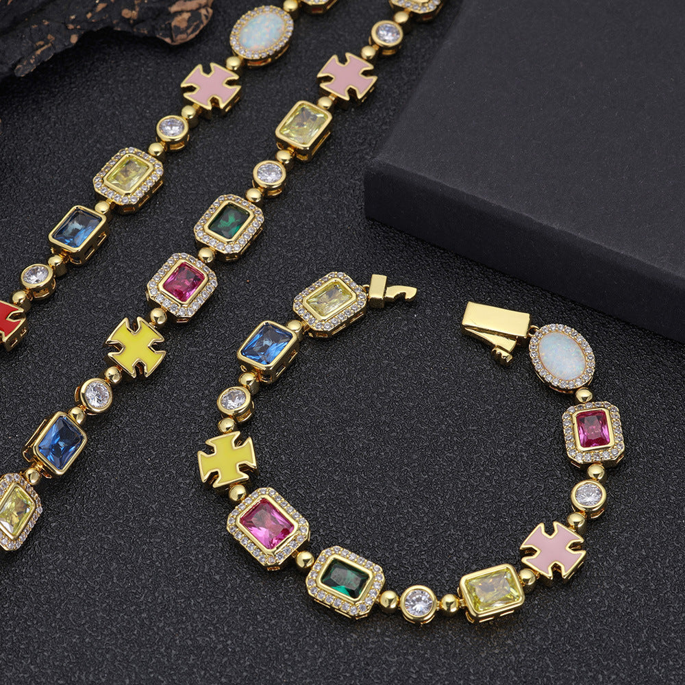 Gold Plated Zircon Colored Rhinestone Bracelet