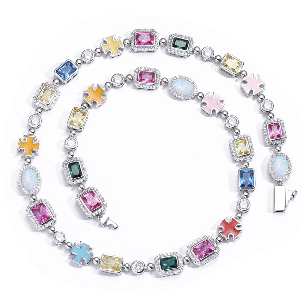Gold Plated Zircon Colored Rhinestone Necklace