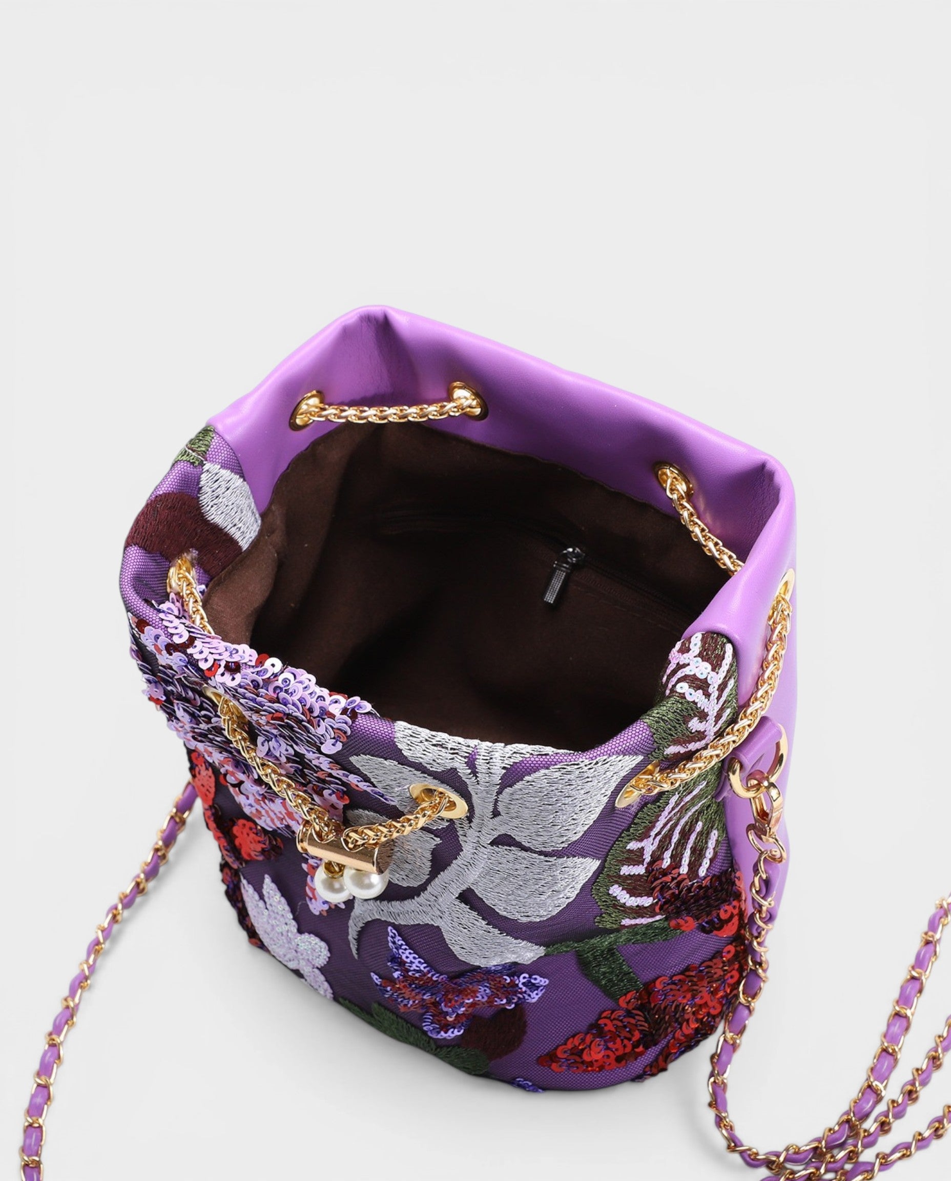 RIZELLE Floral Sequin Embroidered Bucket Bag