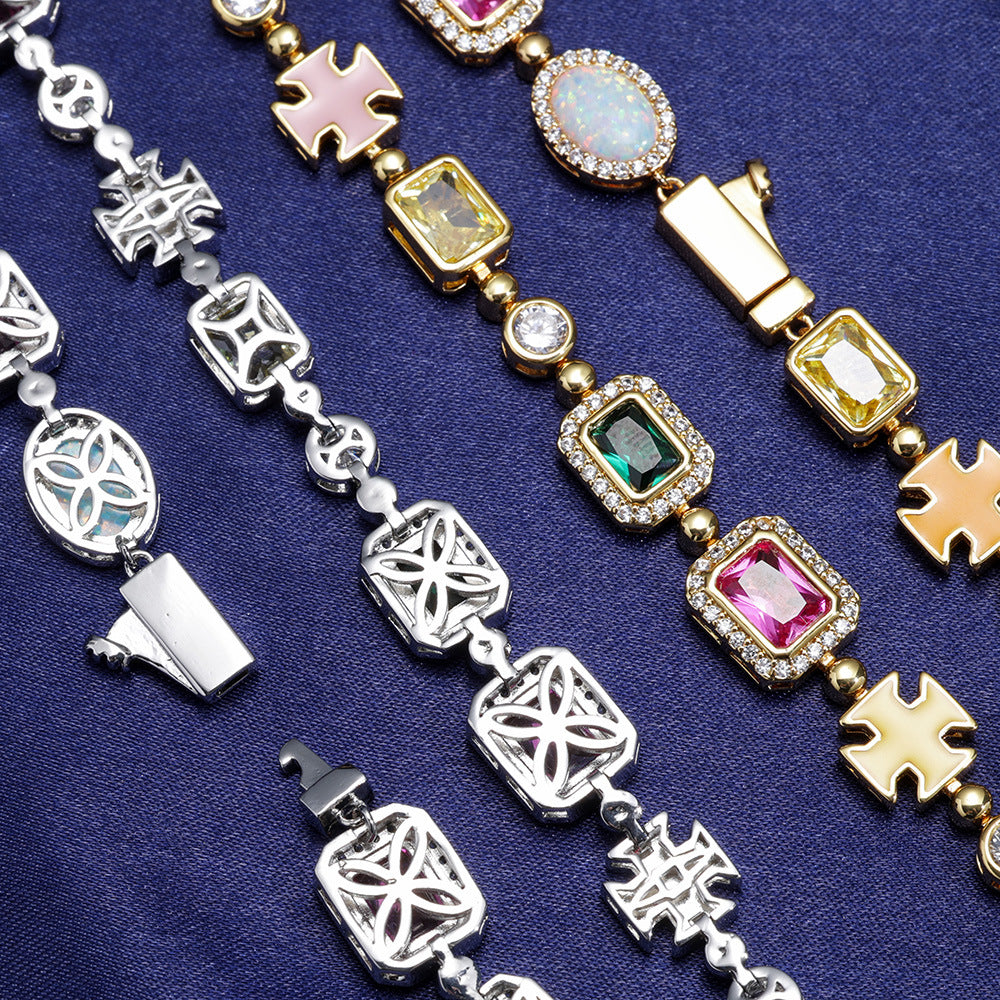 Gold Plated Zircon Colored Rhinestone Bracelet