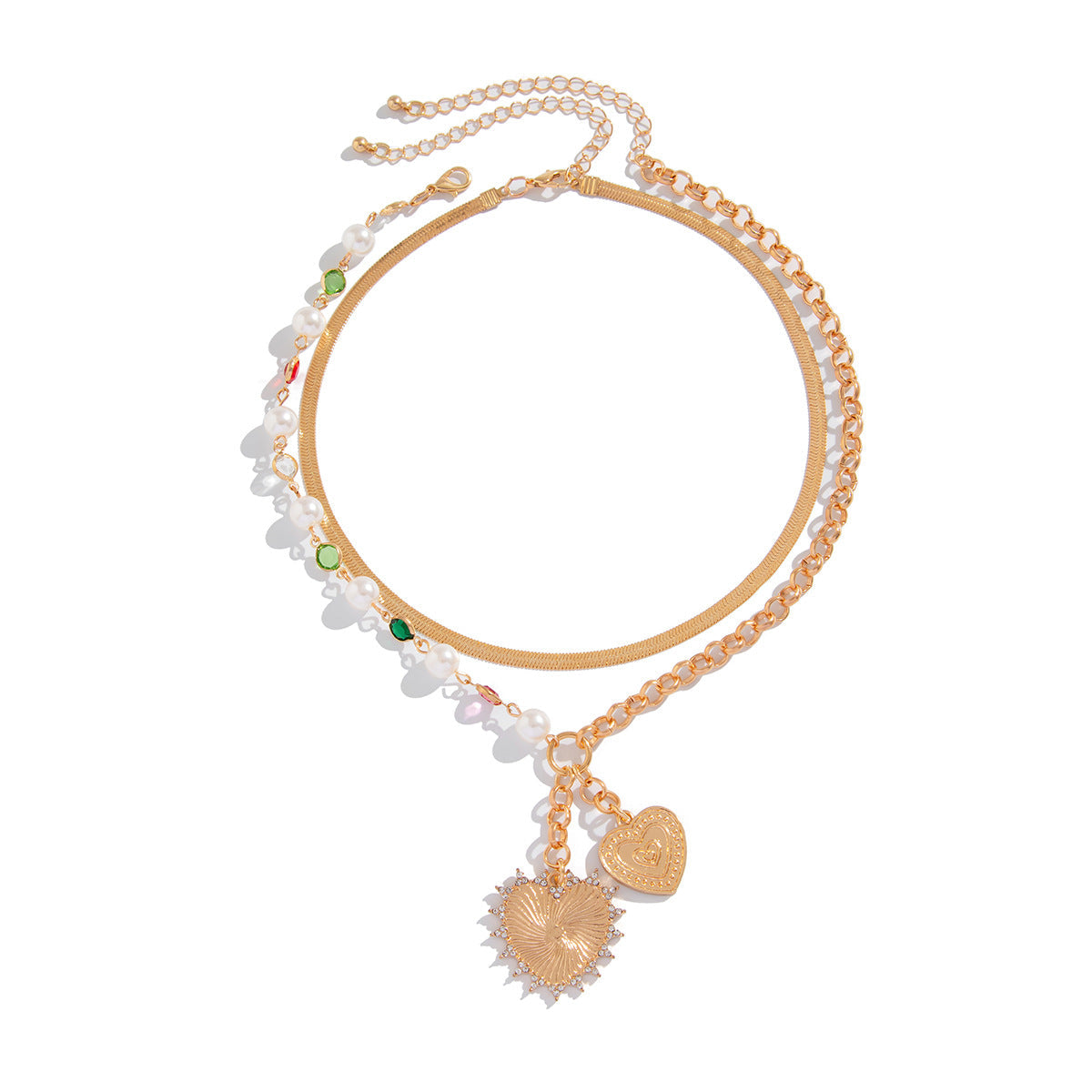 Pearl & Crystal Heart Drop Necklace