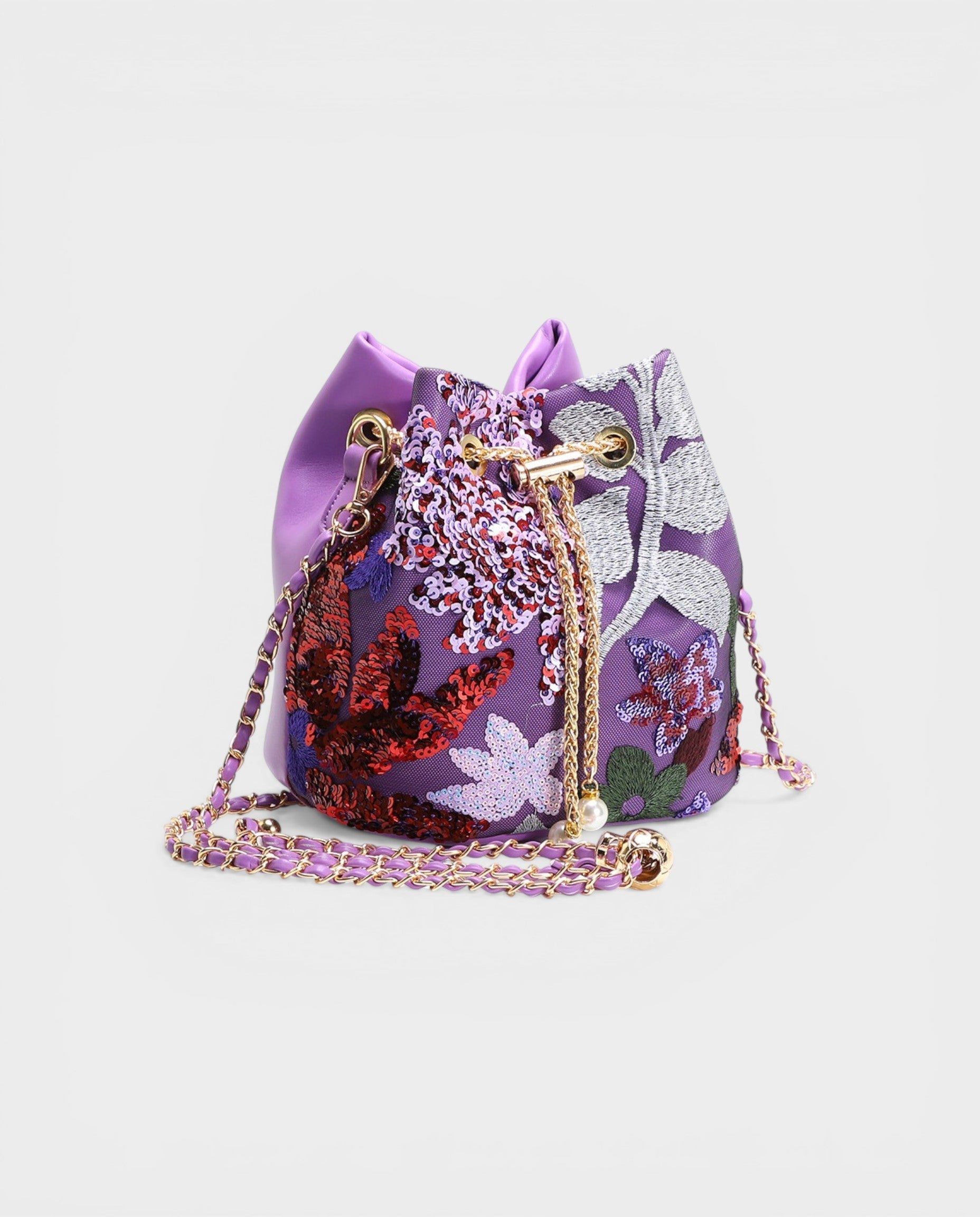 RIZELLE Floral Sequin Embroidered Bucket Bag