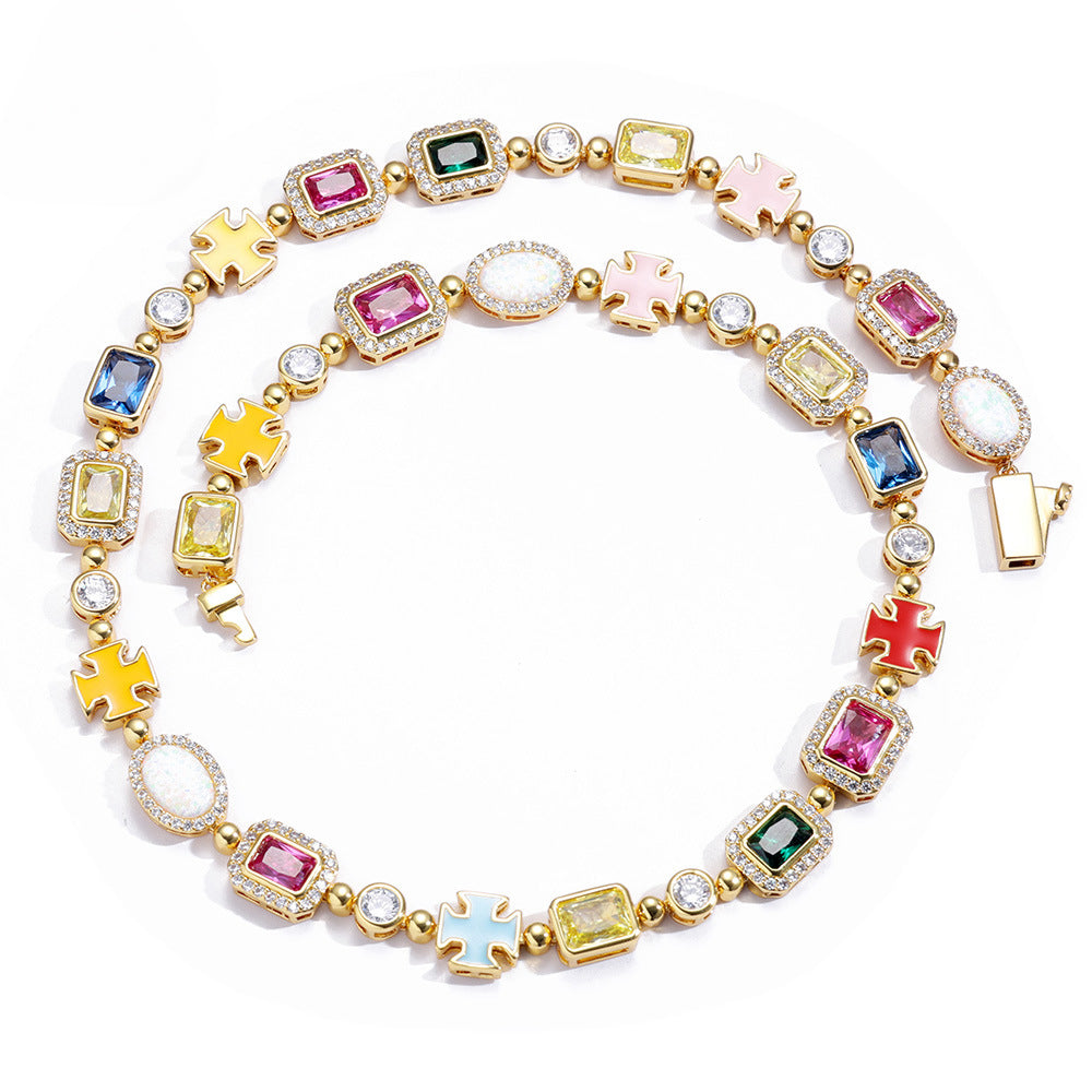Gold Plated Zircon Colored Rhinestone Necklace