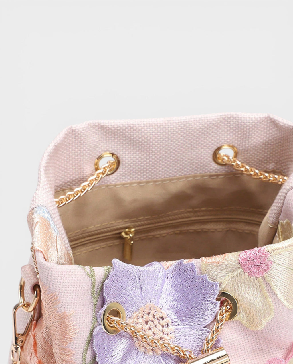 VILAH Pastel Floral Embroidered Bucket Bag