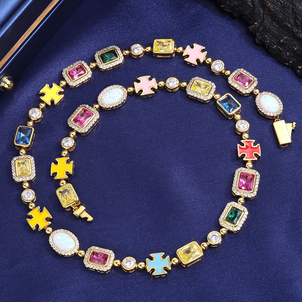Gold Plated Zircon Colored Rhinestone Necklace