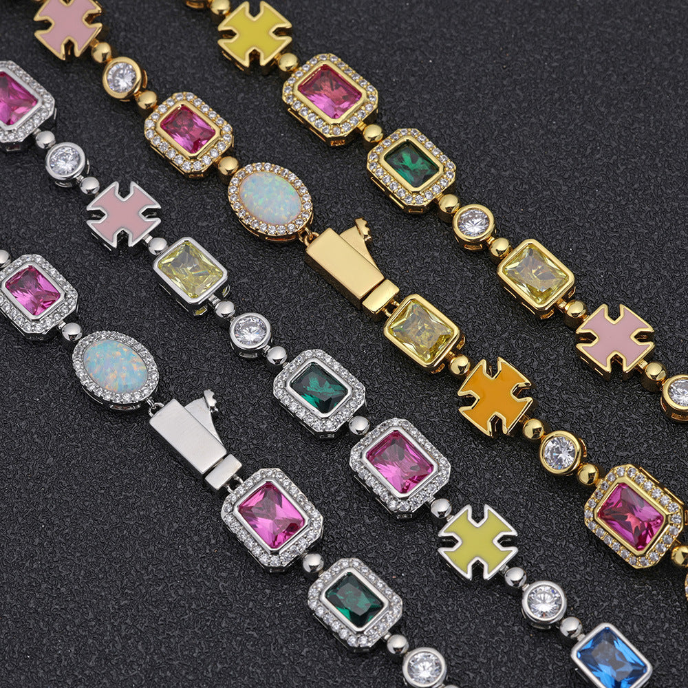 Gold Plated Zircon Colored Rhinestone Necklace