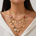 Heart Cross Layered Gold Necklace Set