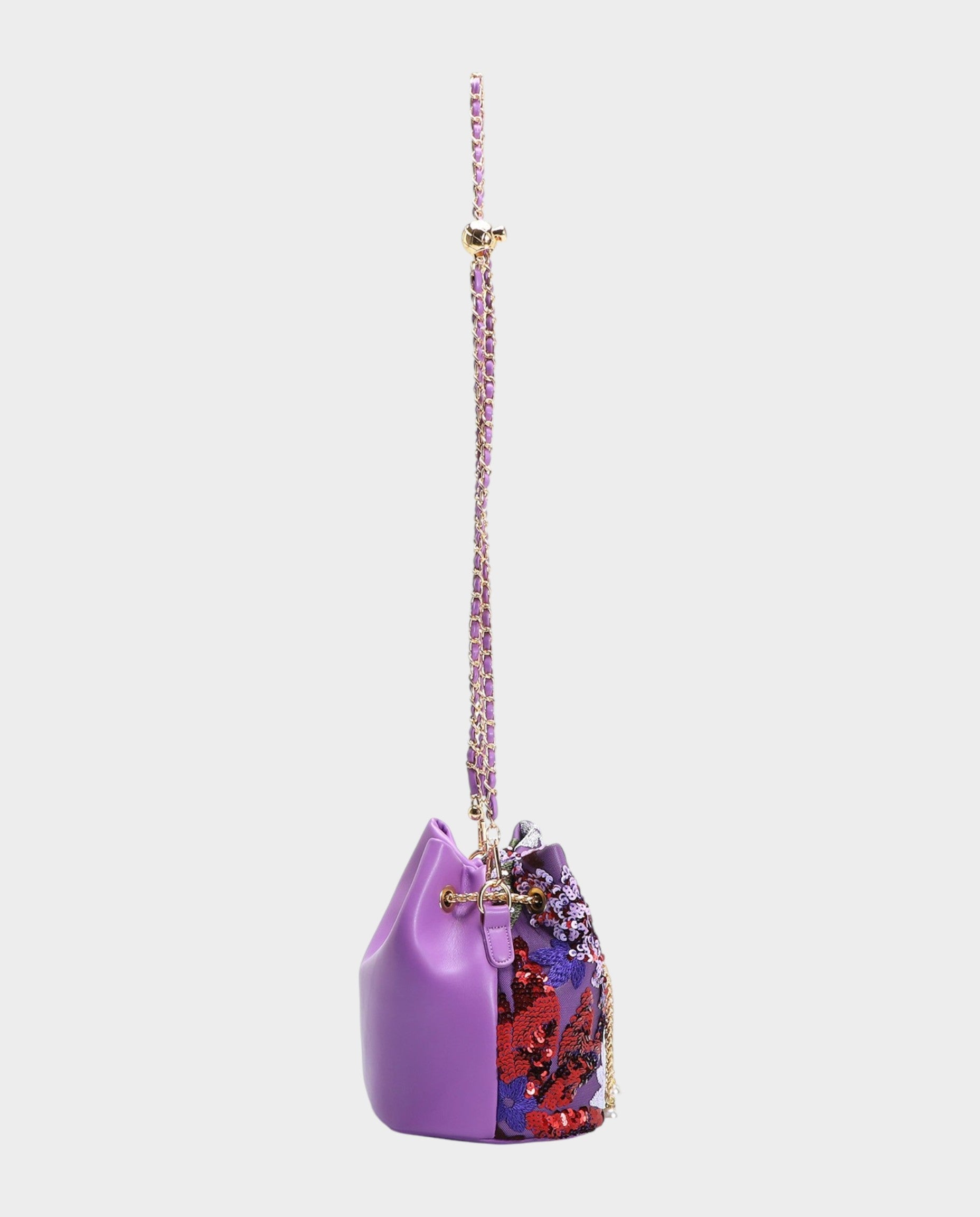 RIZELLE Floral Sequin Embroidered Bucket Bag