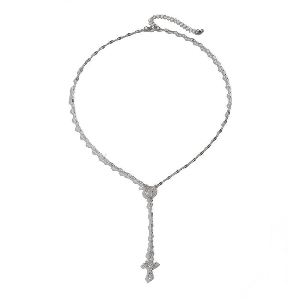Coin Cross Drop Gold Lariat Necklace