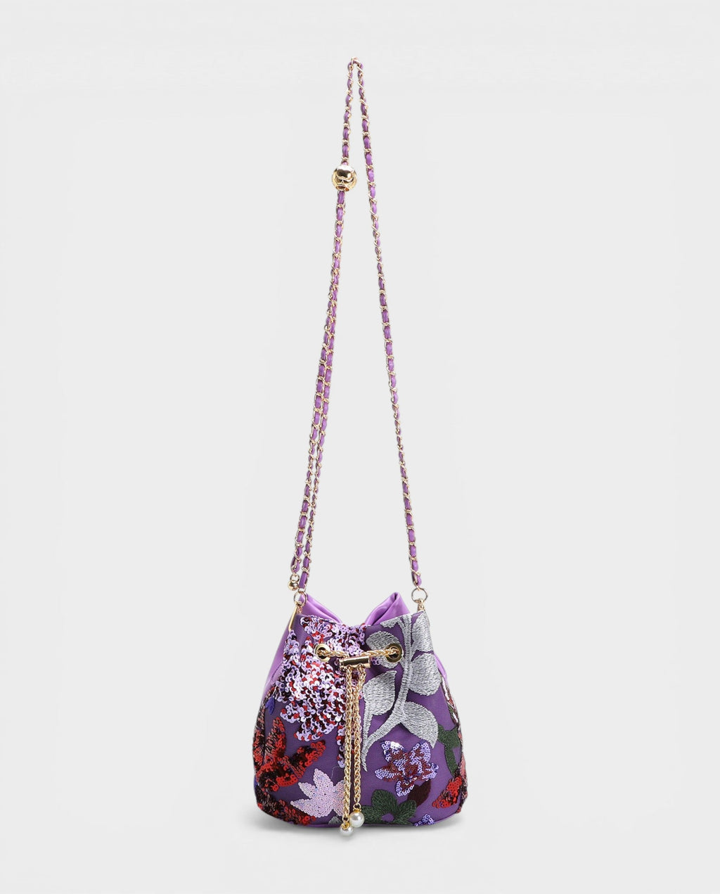 RIZELLE Floral Sequin Embroidered Bucket Bag