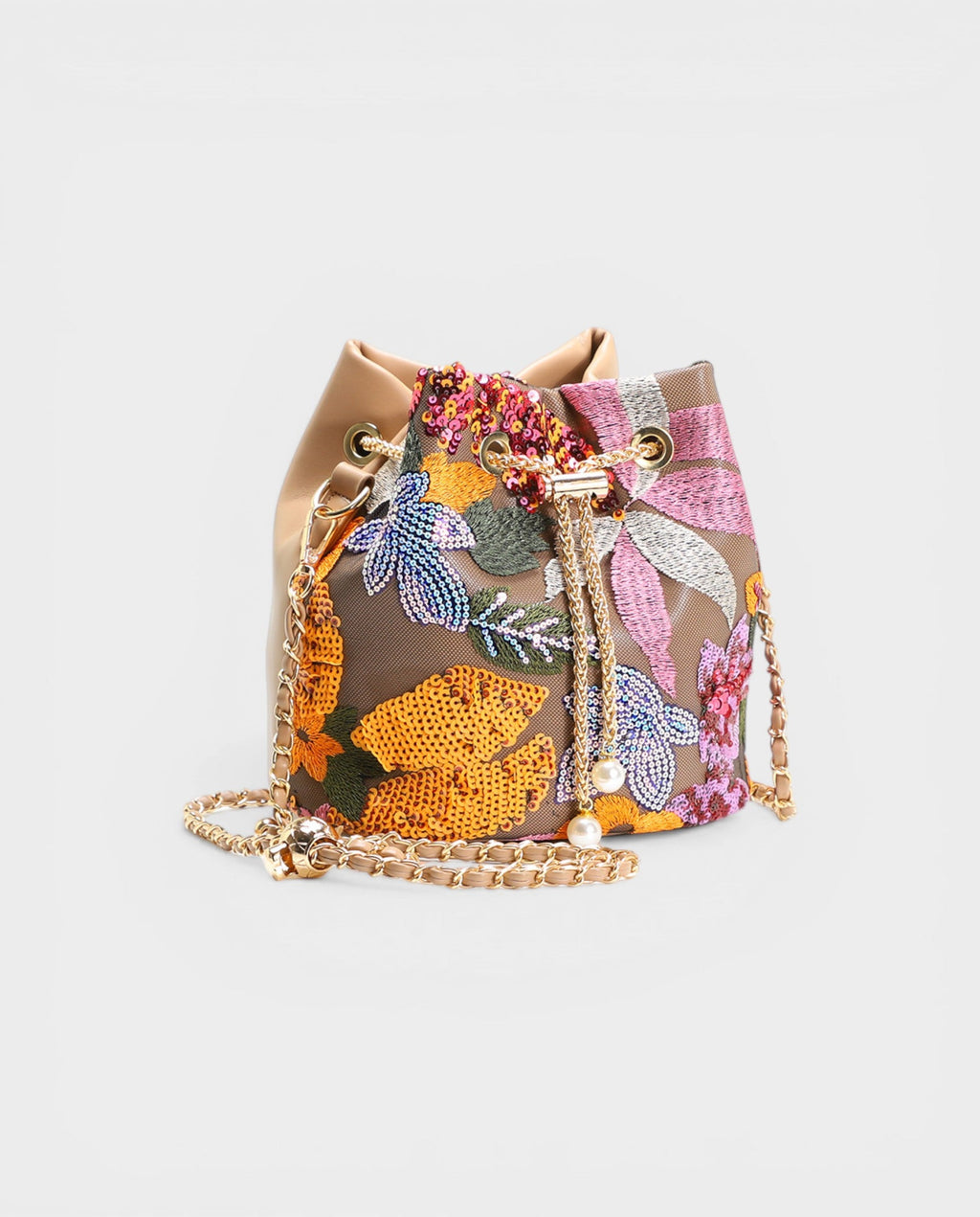 CETTA Embroidered Floral Sequin Bucket Bag