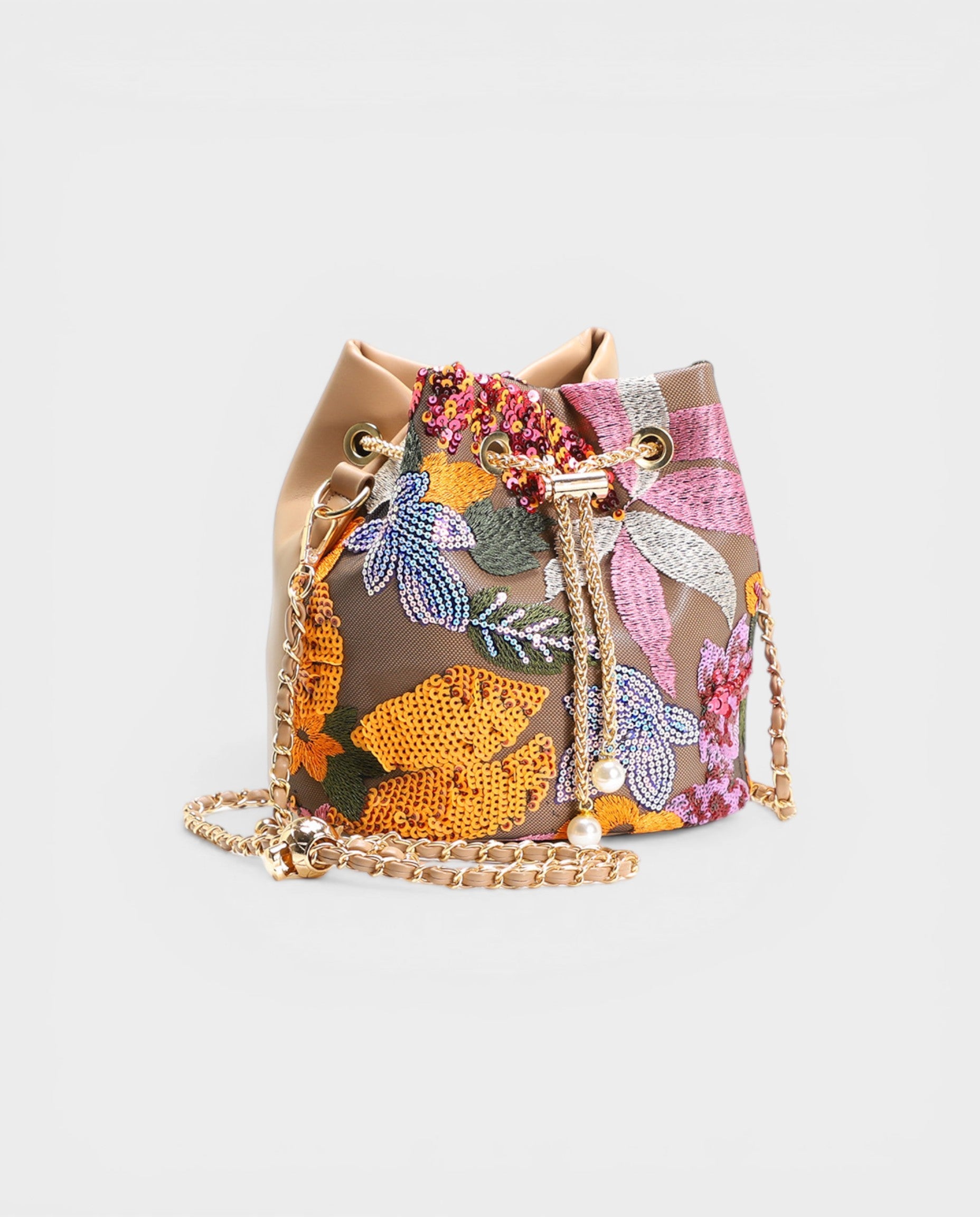 CETTA Embroidered Floral Sequin Bucket Bag