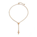 Coin Cross Drop Gold Lariat Necklace