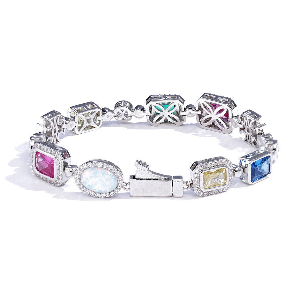 Gold Plated Zircon Colored Rhinestone Bracelet