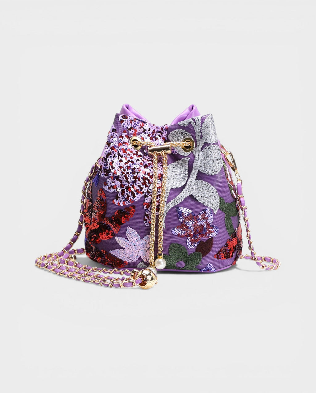 RIZELLE Floral Sequin Embroidered Bucket Bag