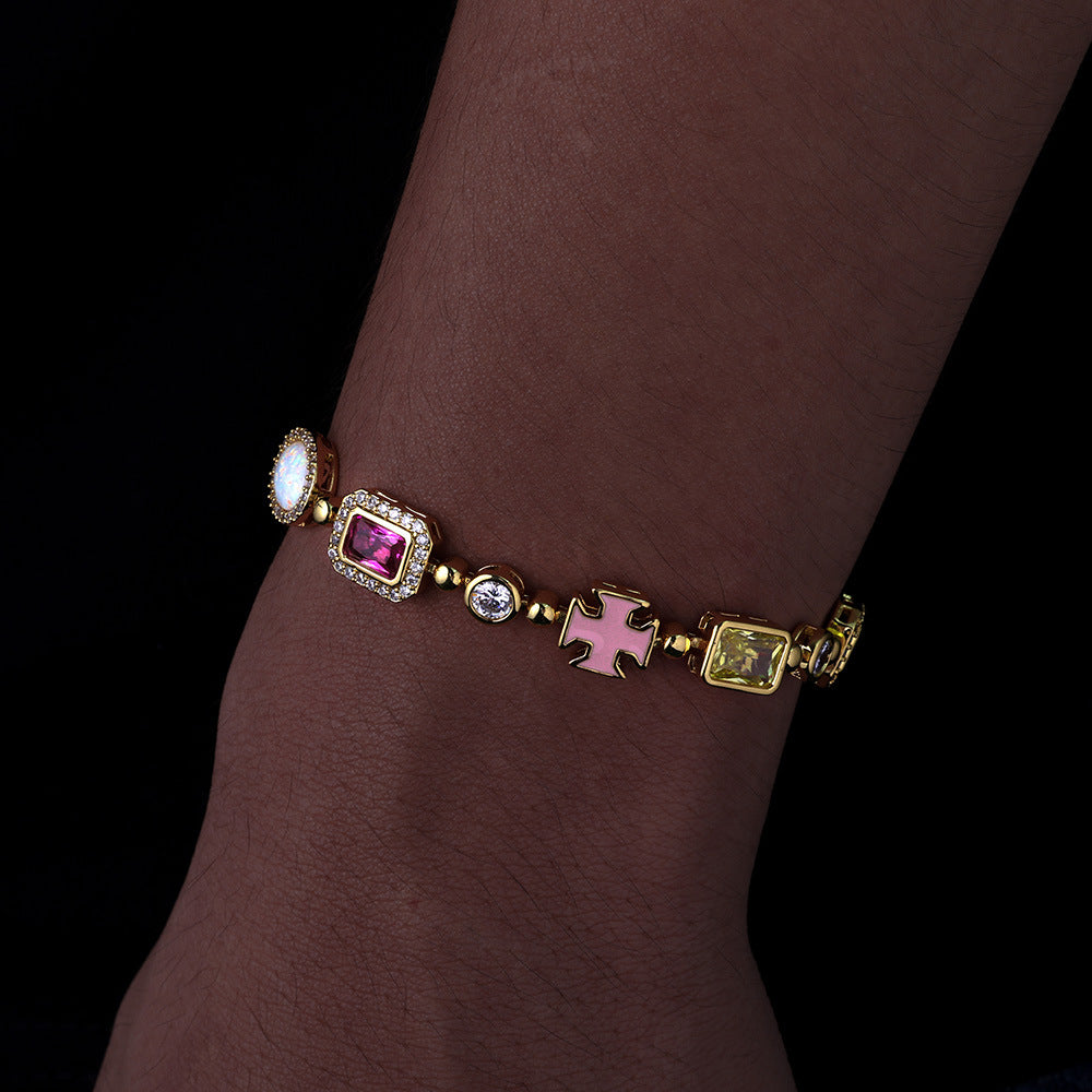 Gold Plated Zircon Colored Rhinestone Bracelet