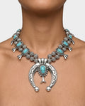 Turquoise Stone Squash Blossom Necklace