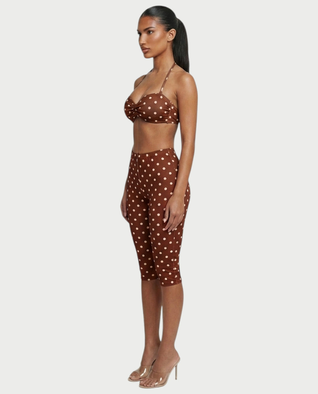 DARYA Polka Dot Bandeau Halter Top & Capri Pants Set