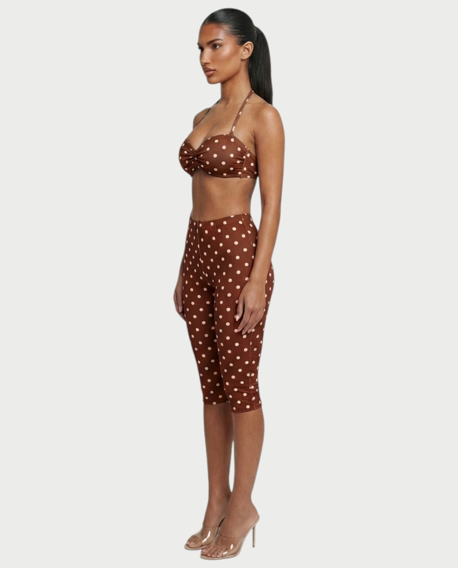 DARYA Polka Dot Bandeau Halter Top & Capri Pants Set
