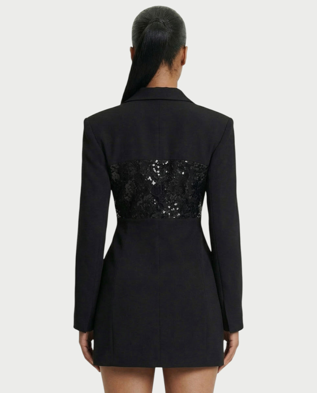 VARENA Sequin Lace Cinched Blazer Mini Dress