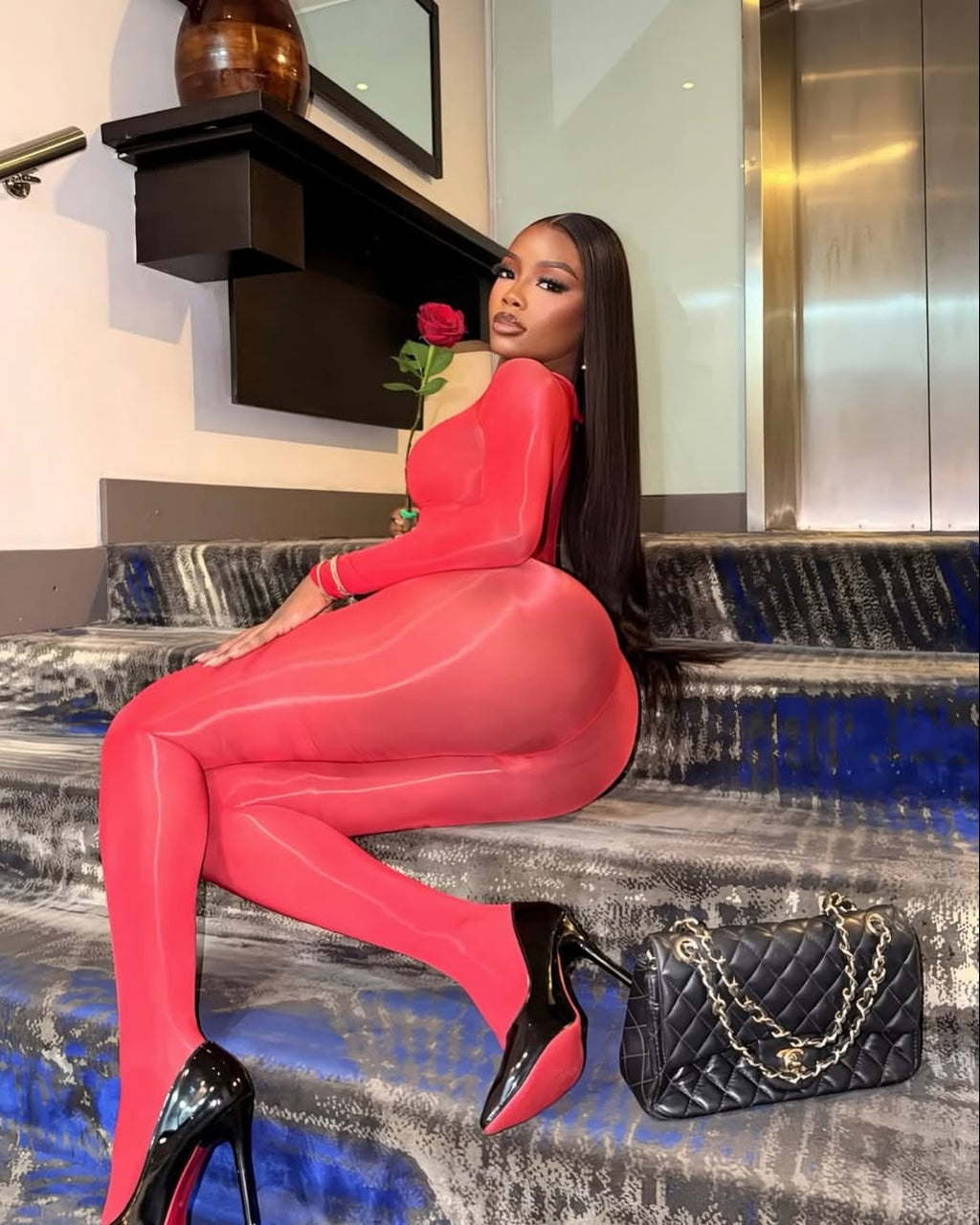 SAVINA Mesh Long Sleeve Bodycon Jumpsuit