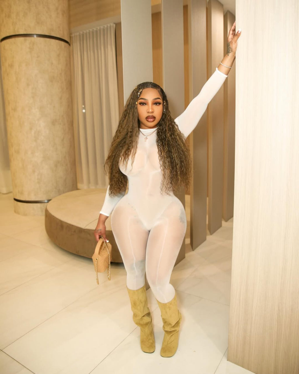 SAVINA Mesh Long Sleeve Bodycon Jumpsuit