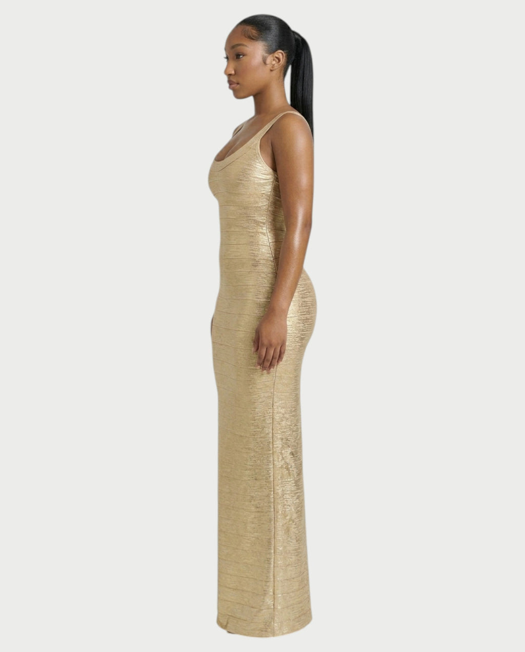 PHELIA Metallic Bandage Maxi Dress