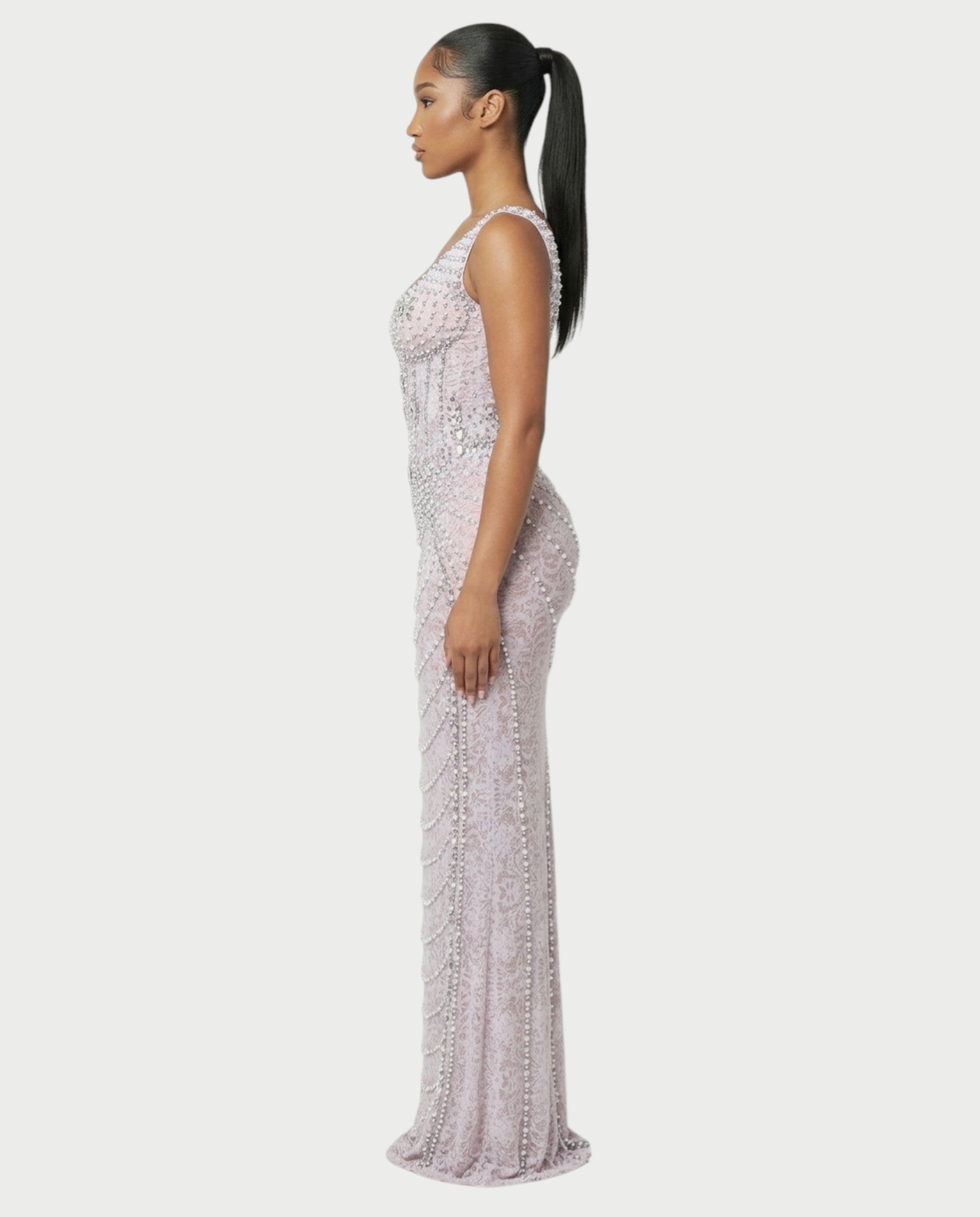 HELMA Pearl & Crystal Beaded Maxi Dress