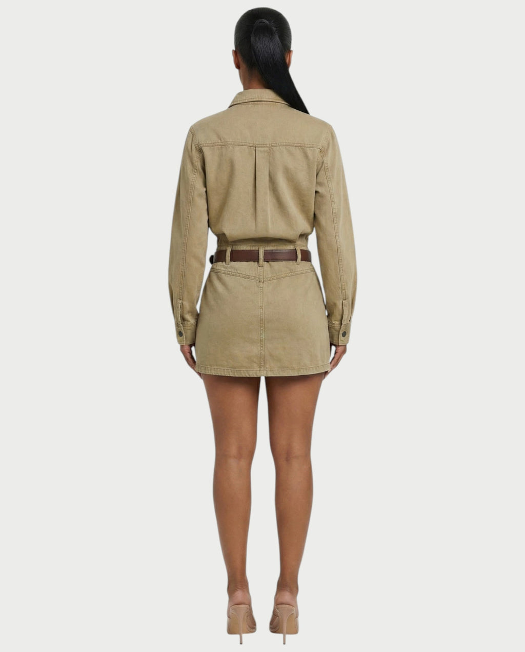 GENYA Denim Utility Pocket Button-Up Belted Mini Dress