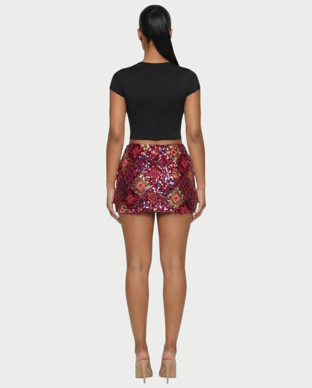 AMERA Sequin Diamond Pattern Mini Skirt