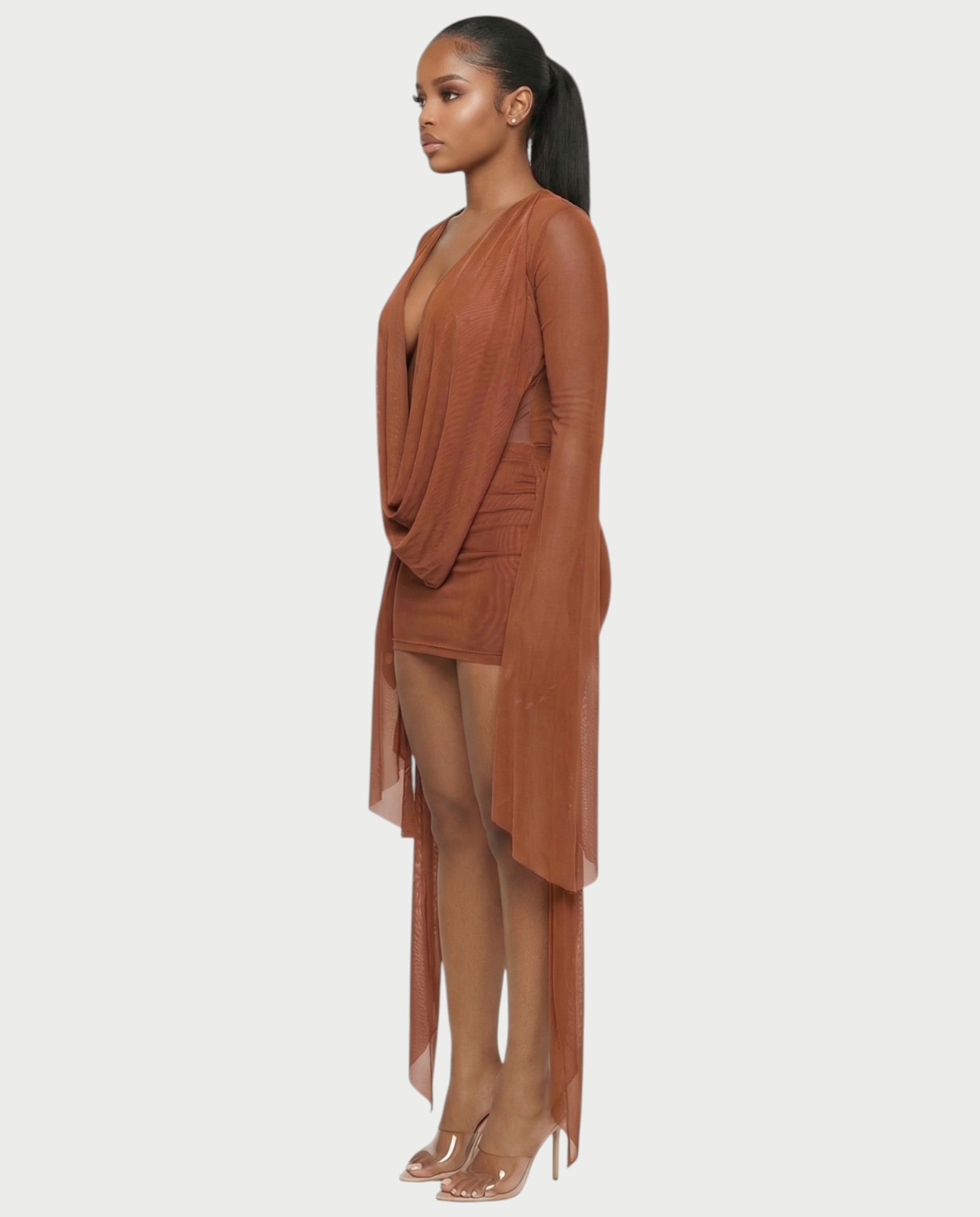 CAROL Cowl Neck Draped Mini Dress