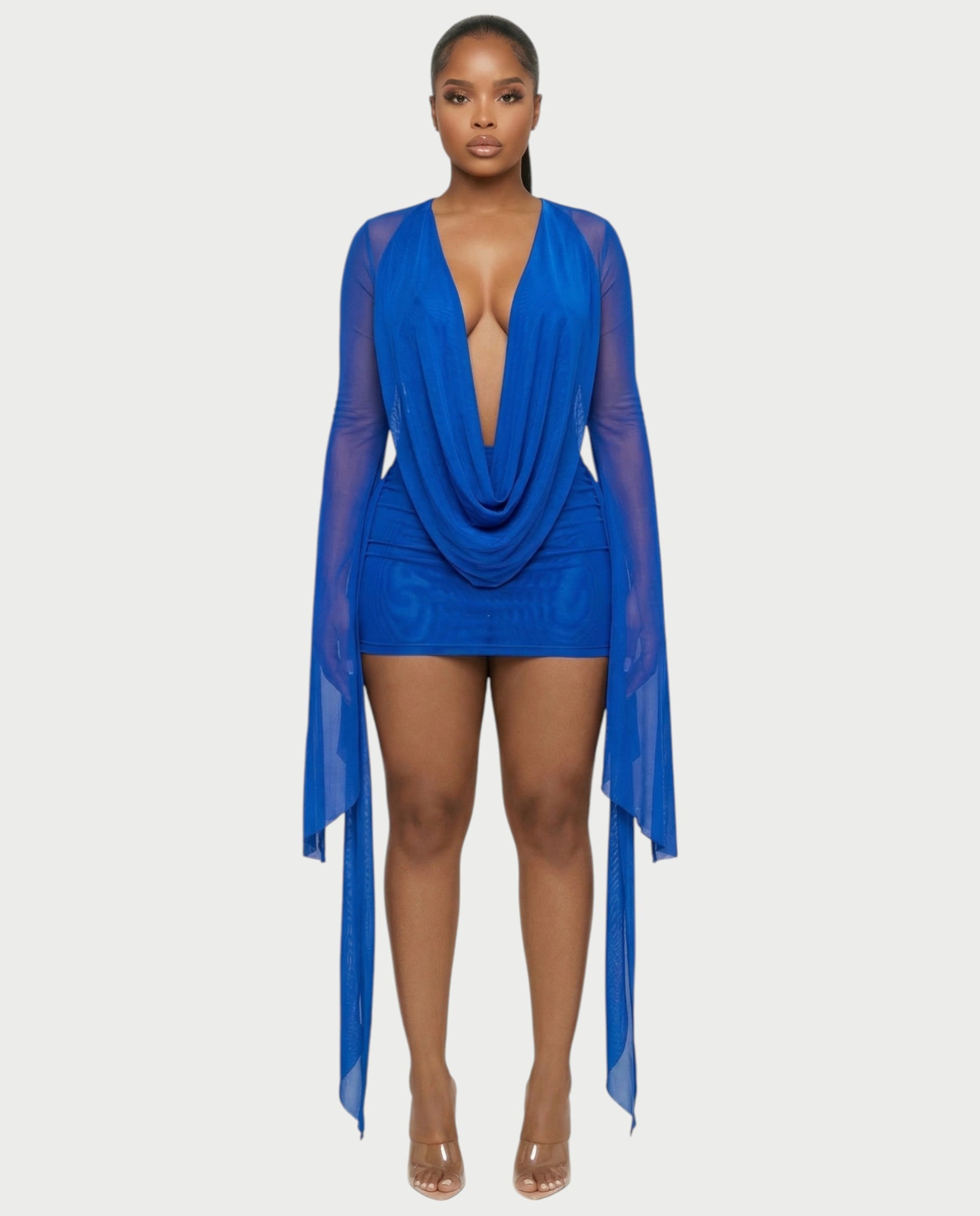 CAROL Cowl Neck Draped Mini Dress