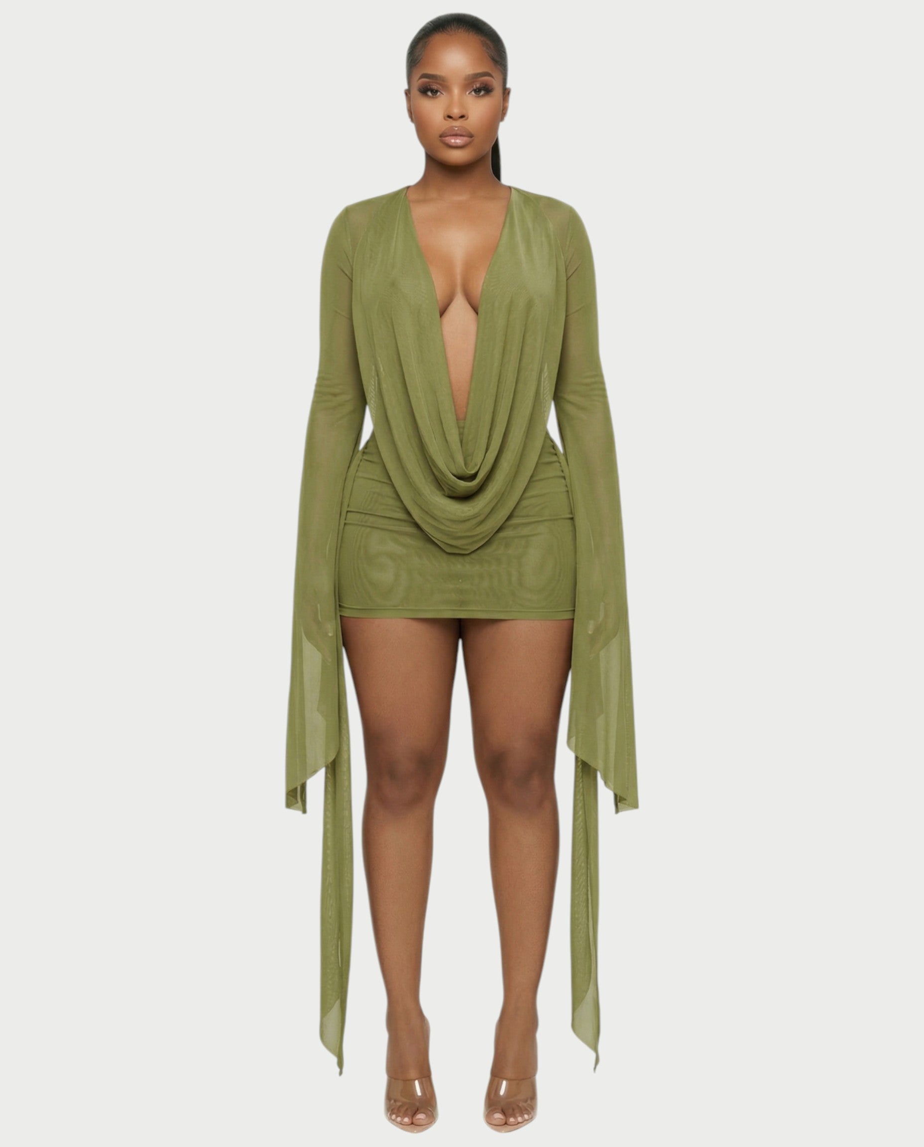 CAROL Cowl Neck Draped Mini Dress