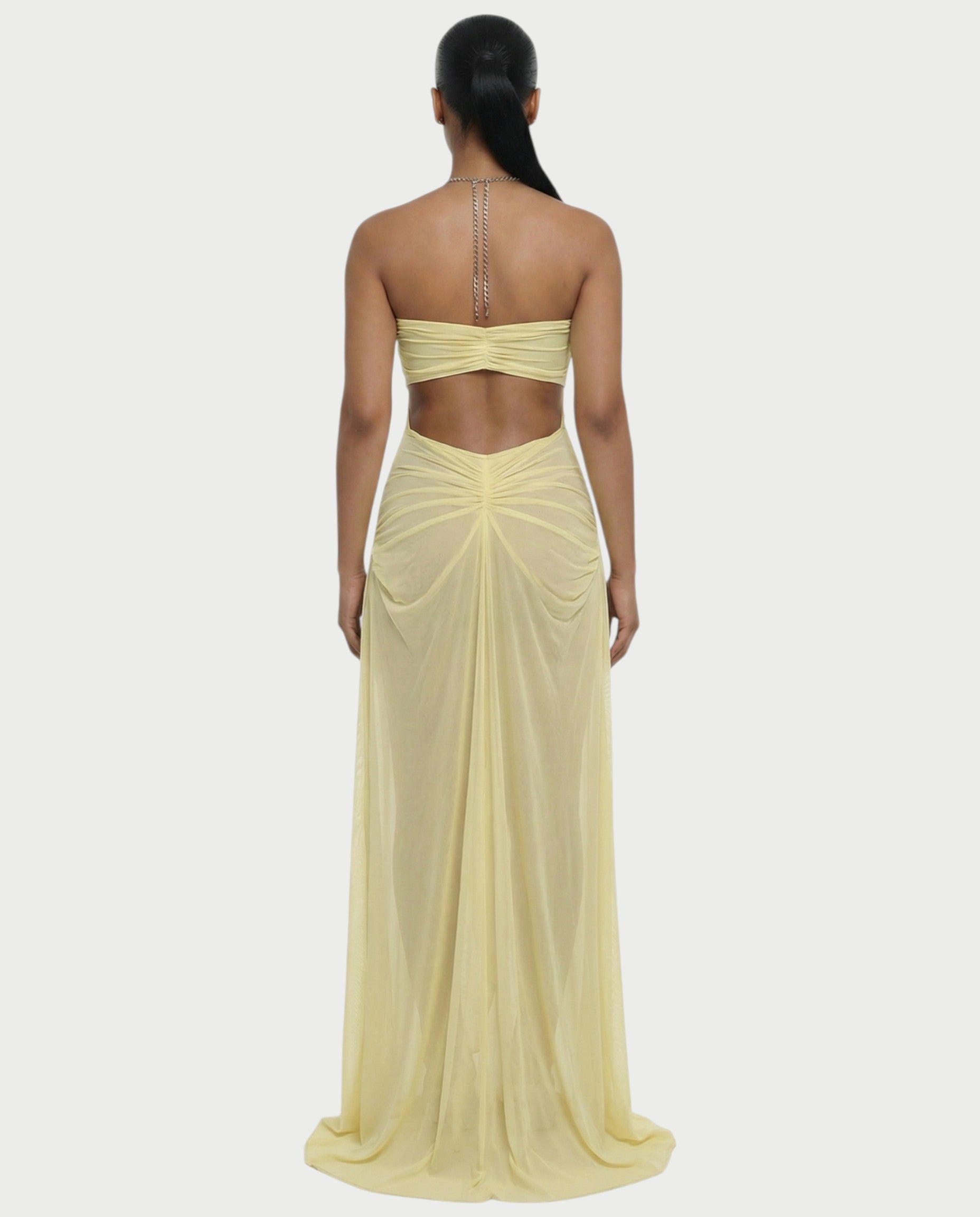 ALUMA Crystal Chain Sheer Flow Maxi Dress