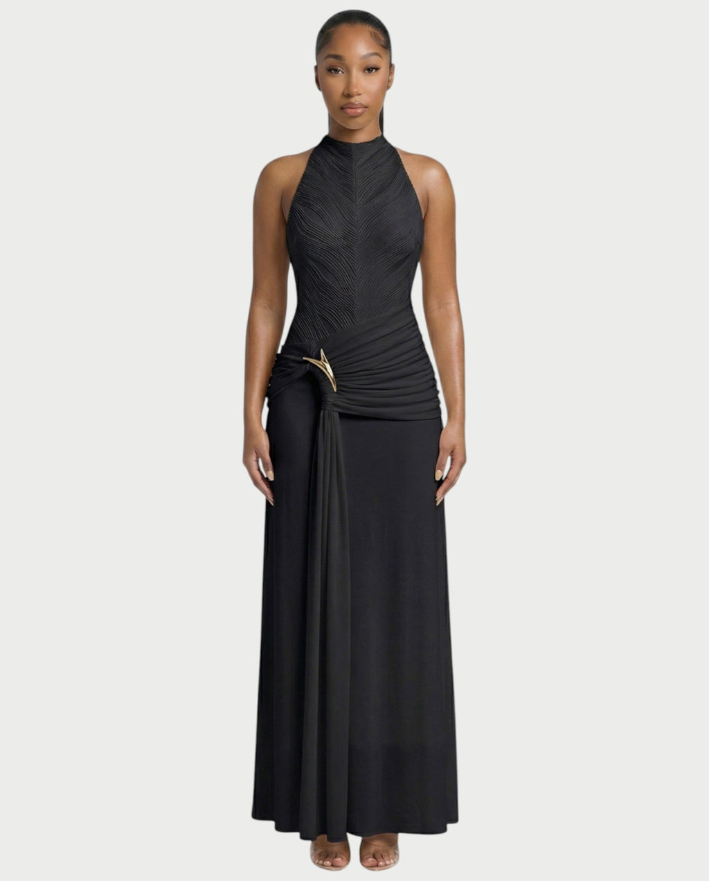 ANIYA Halter Draped A Line Maxi Dress