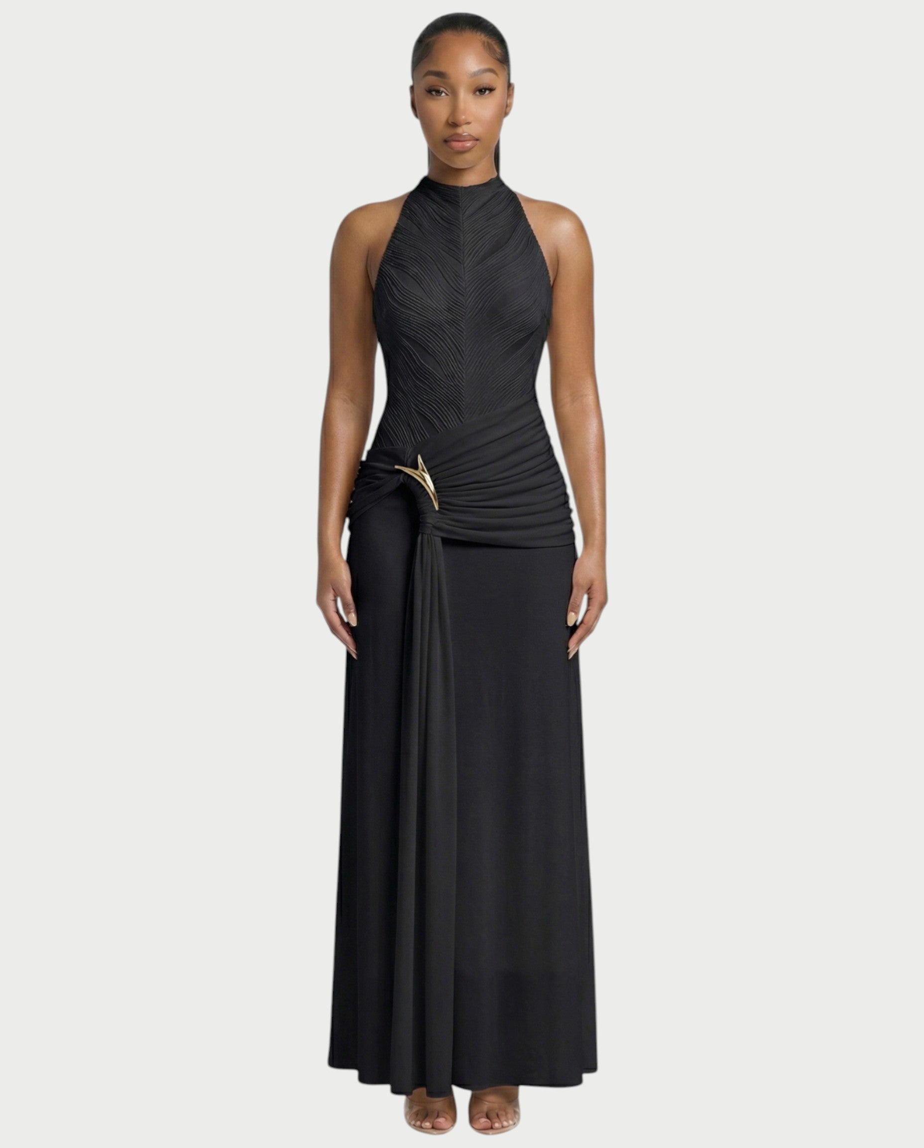 ANIYA Halter Draped A Line Maxi Dress