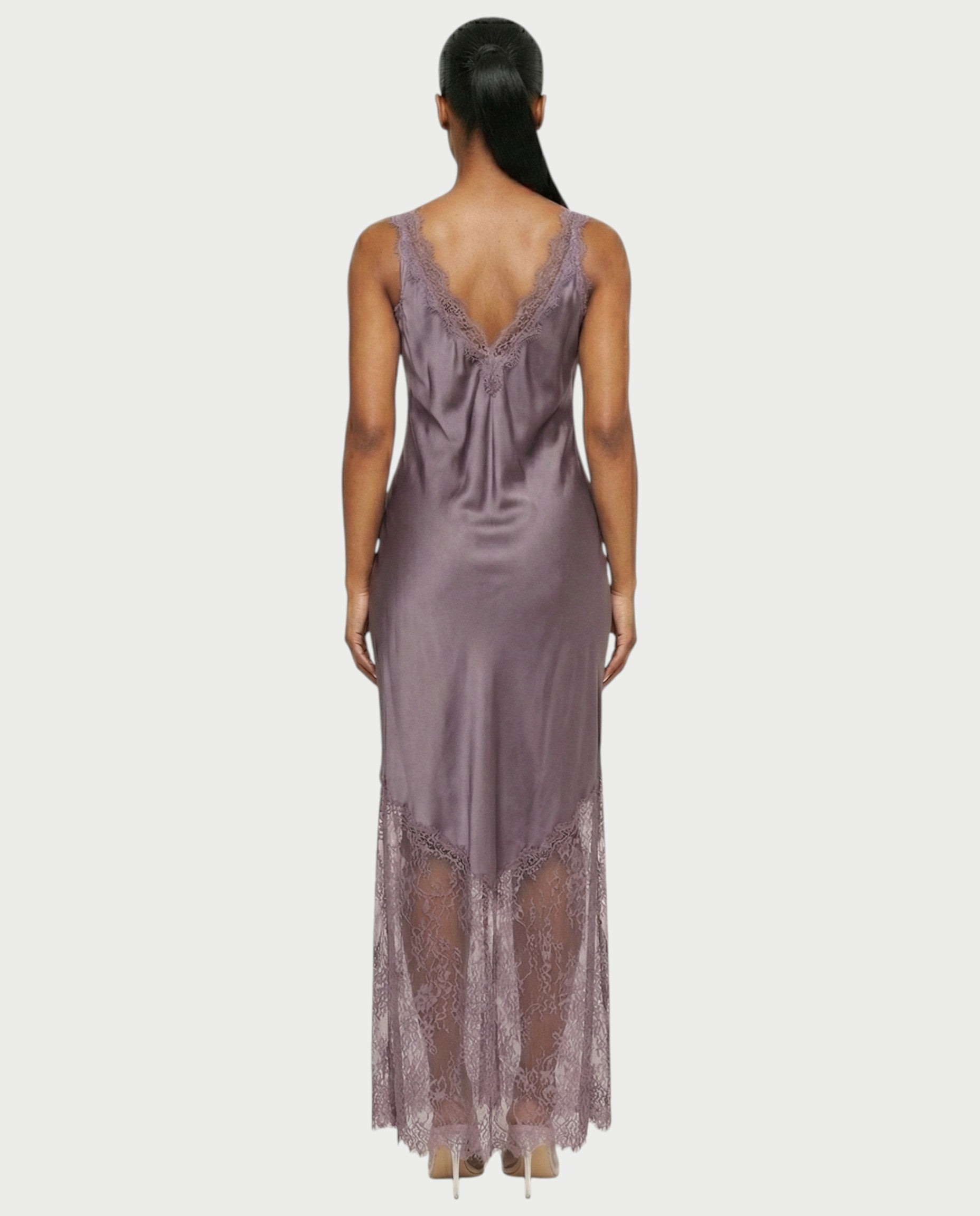ADELYA Lace Trim Satin Slip Maxi Dress