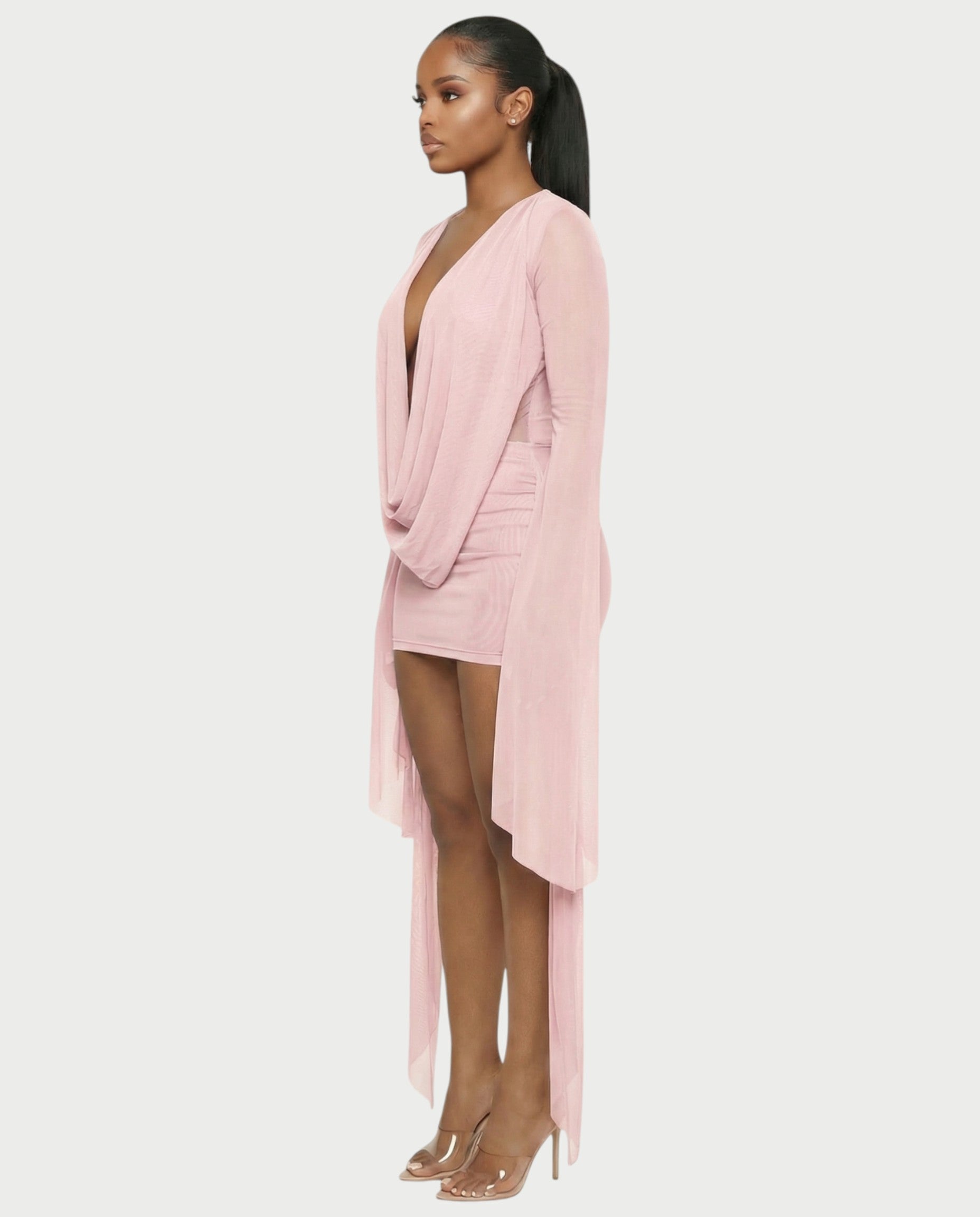 CAROL Cowl Neck Draped Mini Dress