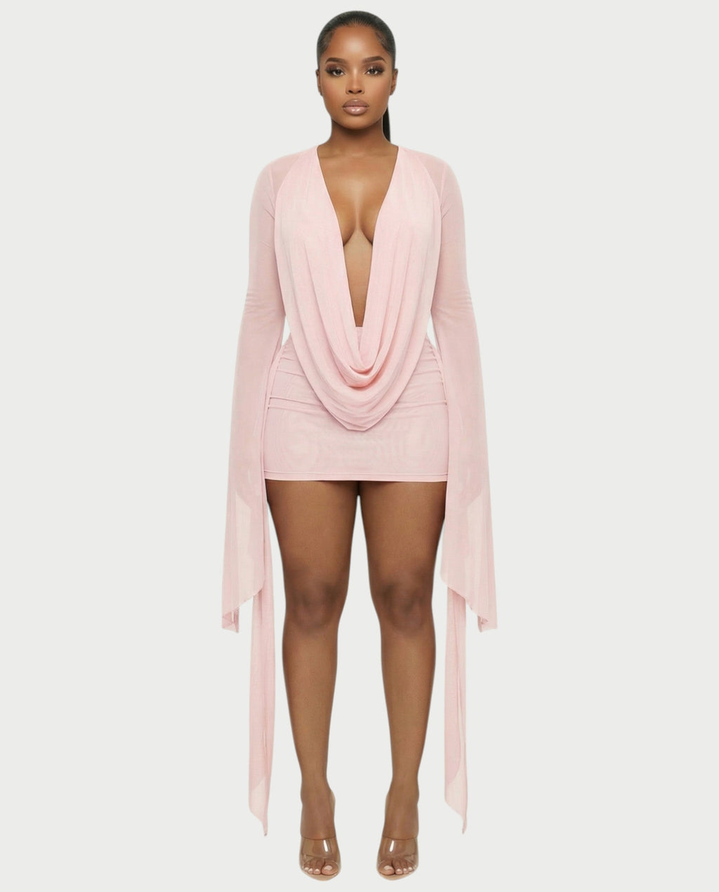 CAROL Cowl Neck Draped Mini Dress