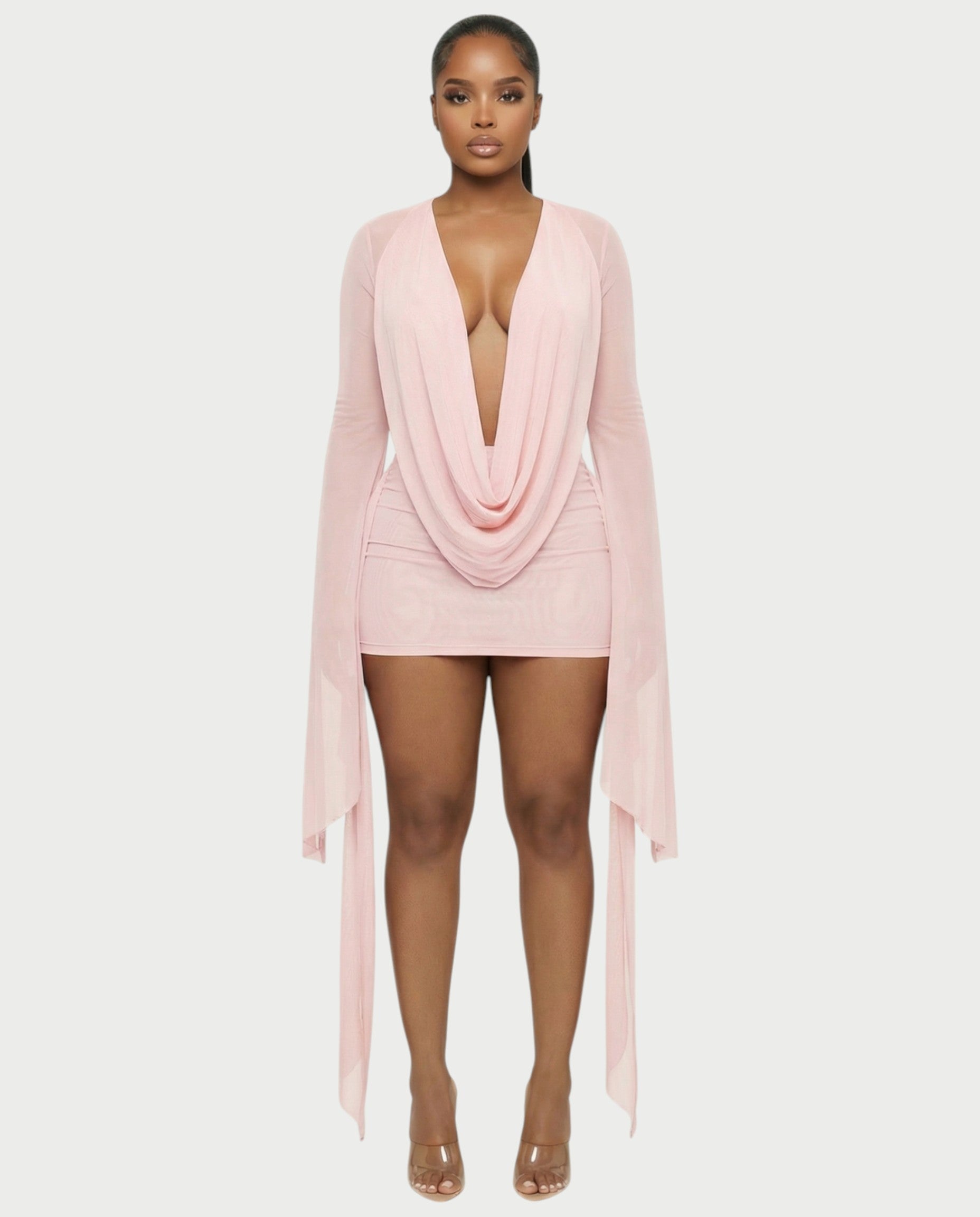 CAROL Cowl Neck Draped Mini Dress