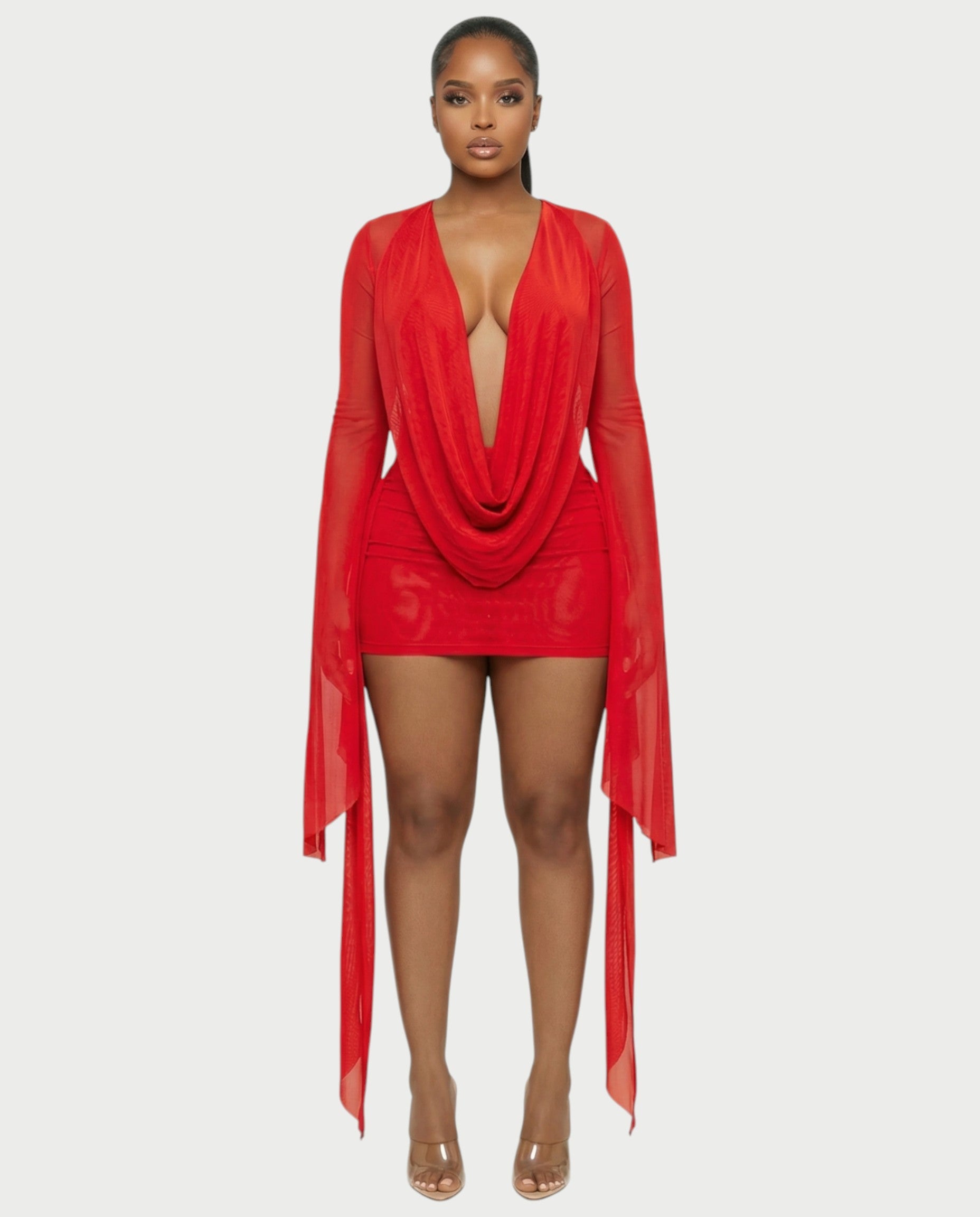 CAROL Cowl Neck Draped Mini Dress