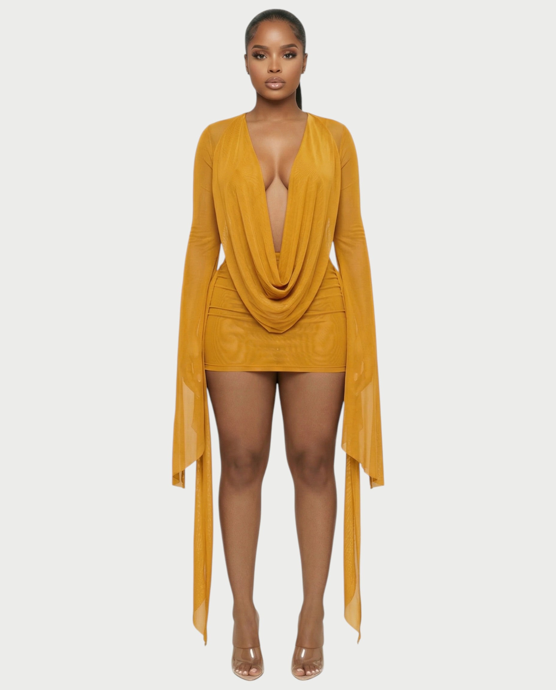 CAROL Cowl Neck Draped Mini Dress