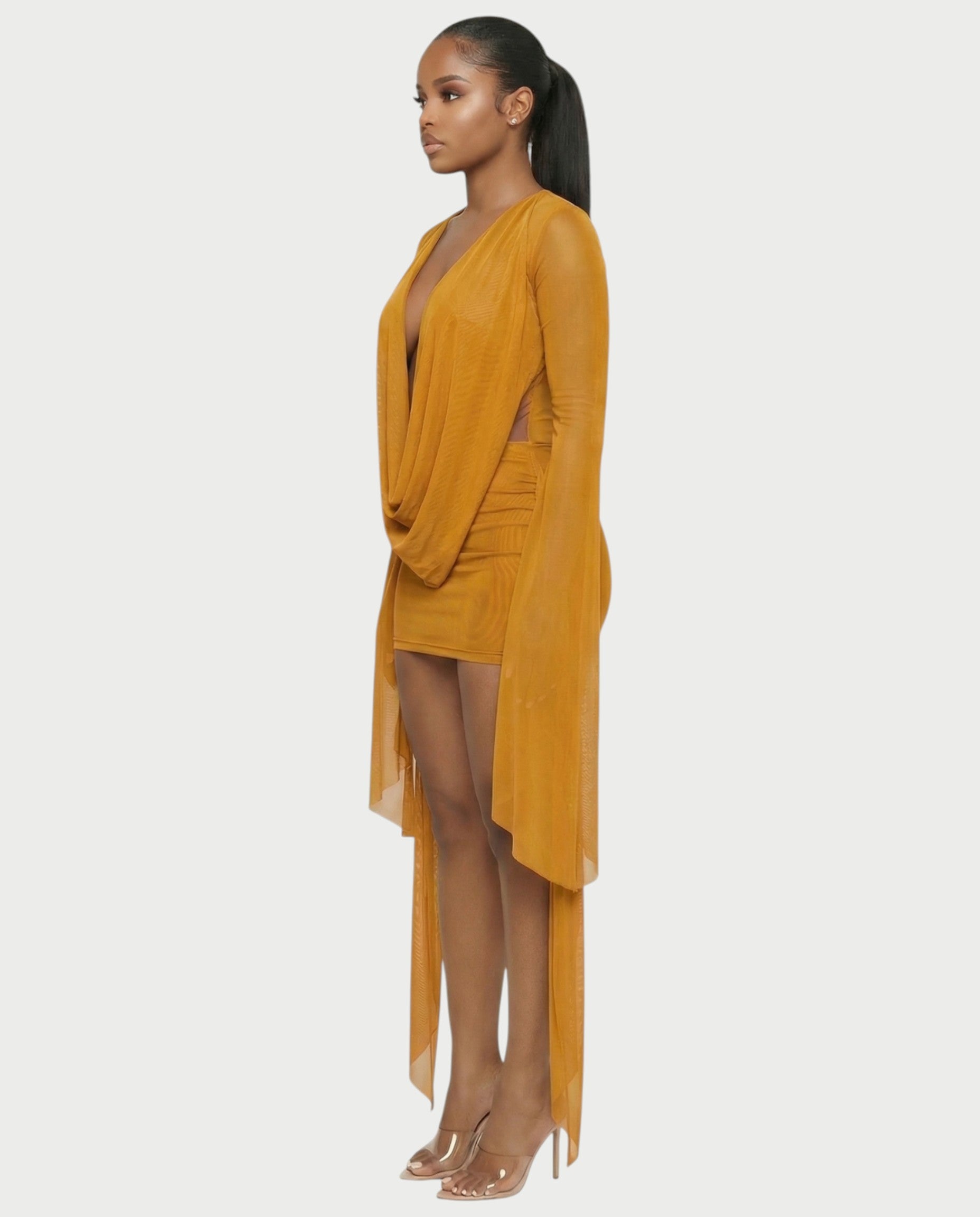 CAROL Cowl Neck Draped Mini Dress