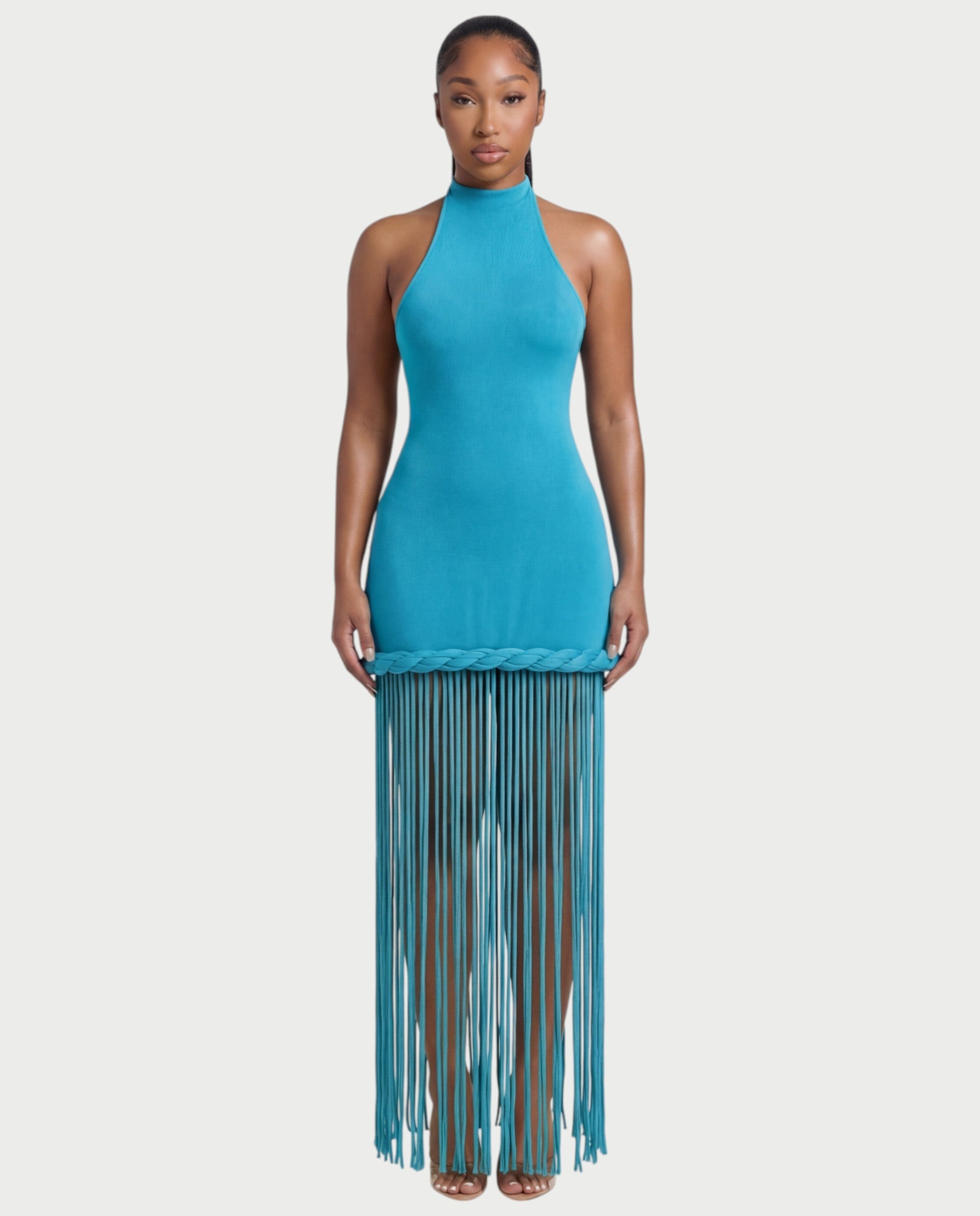 NIARA Braided Hem Bodycon Maxi Dress