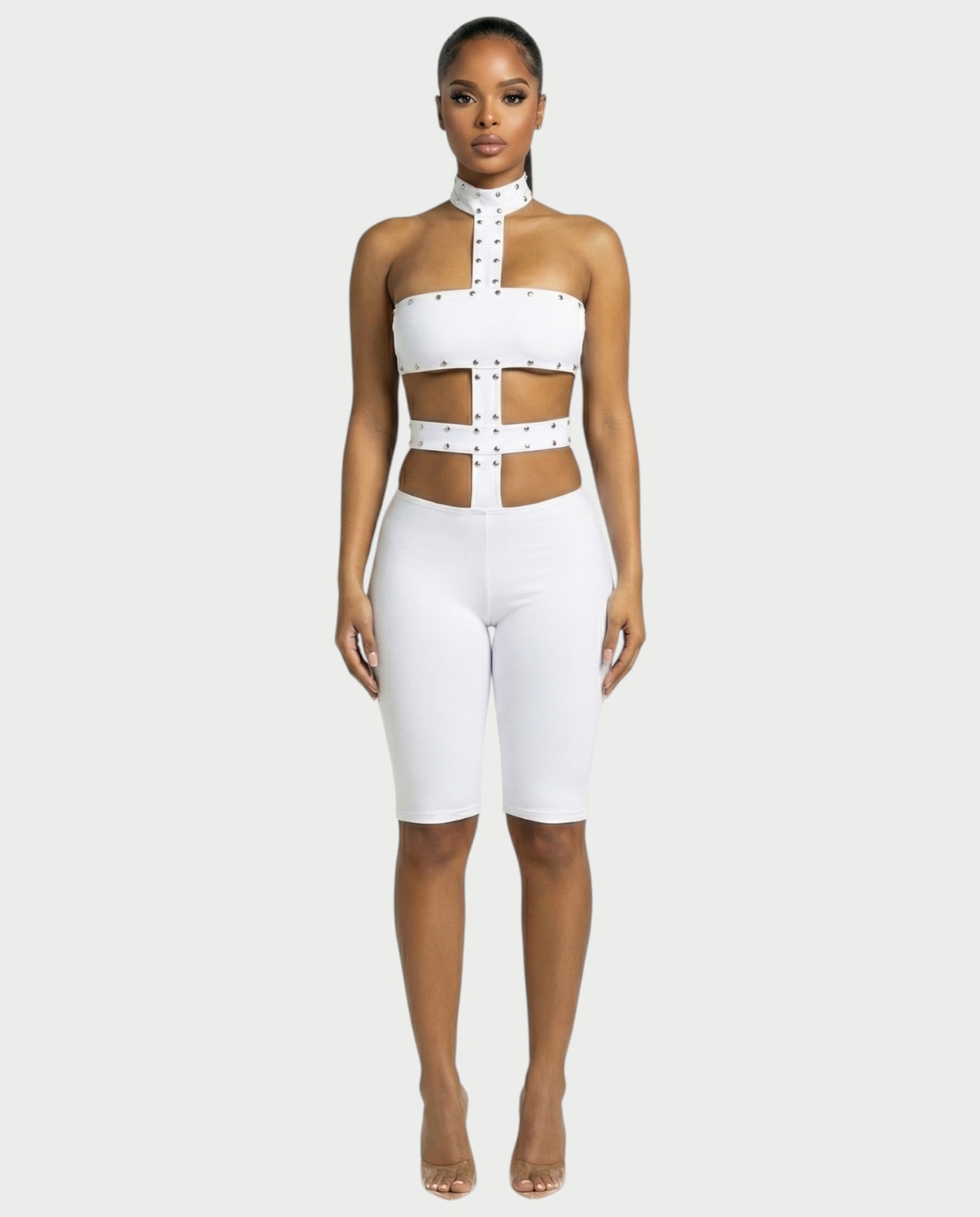TARCY Studded Cutout High-Neck Romper